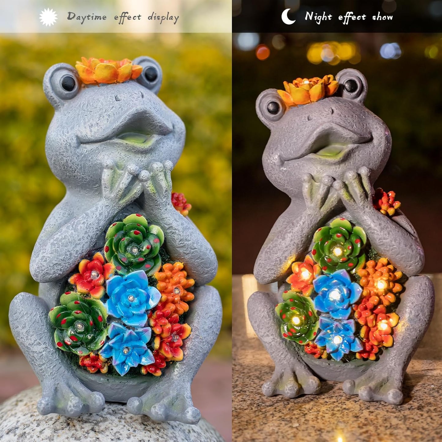 Frog Solar Figurine Light Statue Outdoor Gardening Gifts Decoration Garden Frogs Yard Decor Lamp With 8 Led Lights And Succulent Waterproof Patio Lawn Decor Housewarming Frog Gifts For Women