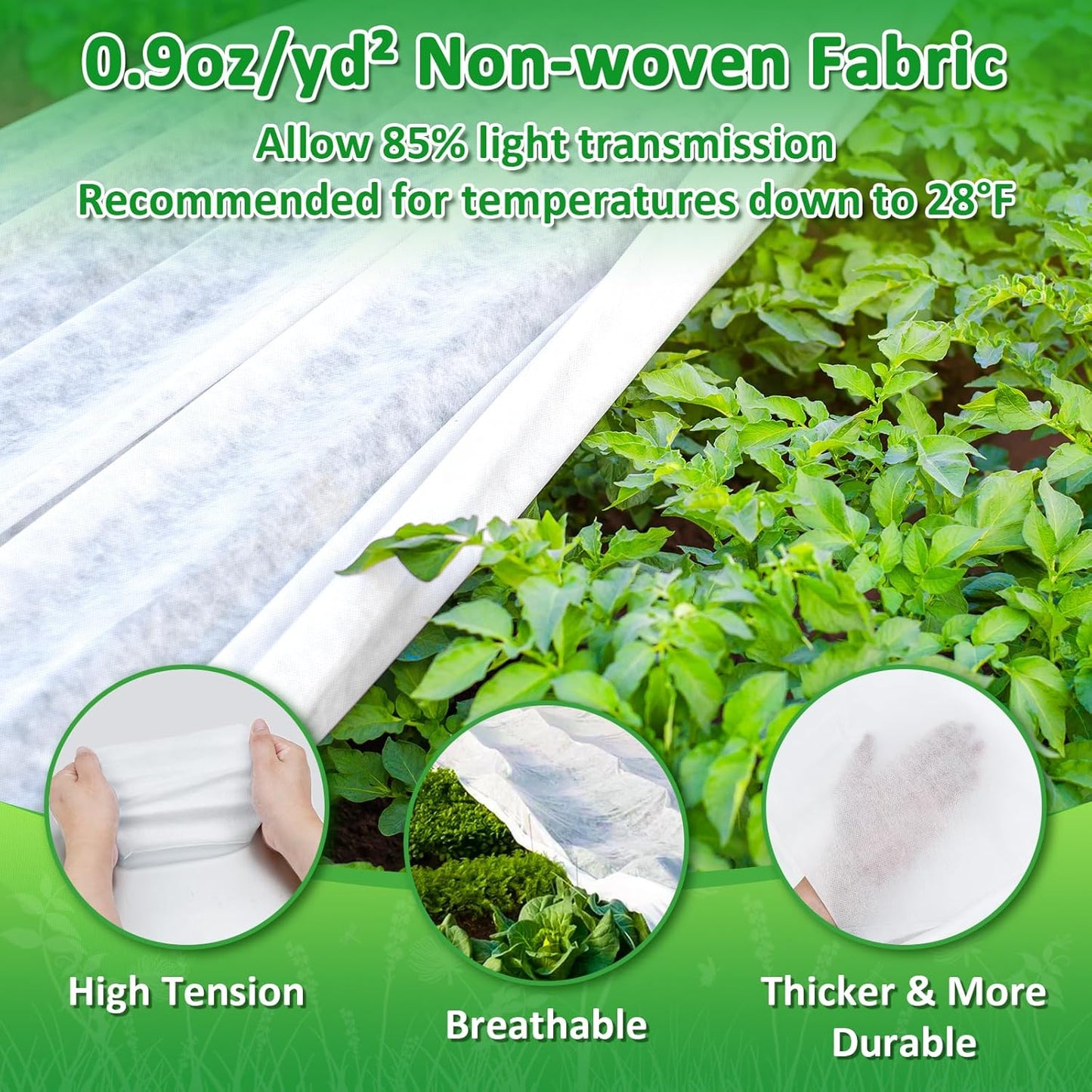 EAONE 10x33 FT Plant Covers Freeze Protection 2 Pack, 0.9oz Floating Row Winter Frosts Cloth for Outdoor, Plant Blankets Drawstring Bags for Cold Freeze Sun Protection Bird Insect Prevention