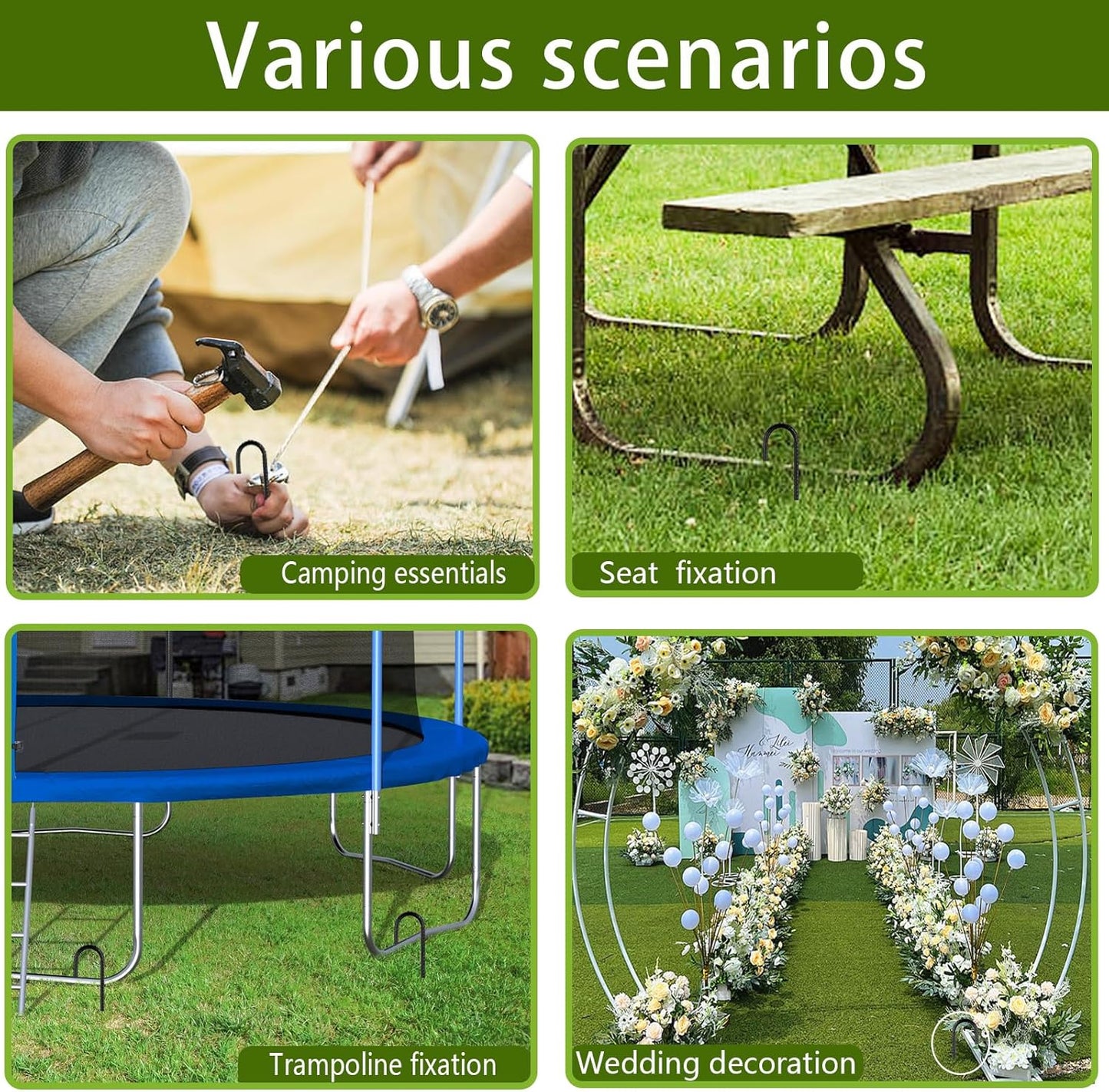 Rebar Stakes 12 Inch, Ground Stakes Heavy Duty J-Hook Black Coated Anti-Rust Heavy Duty Ground Anchors for Garden Dog Fence Chicken Coop Christmas Decorations Deer Fence 30pcs