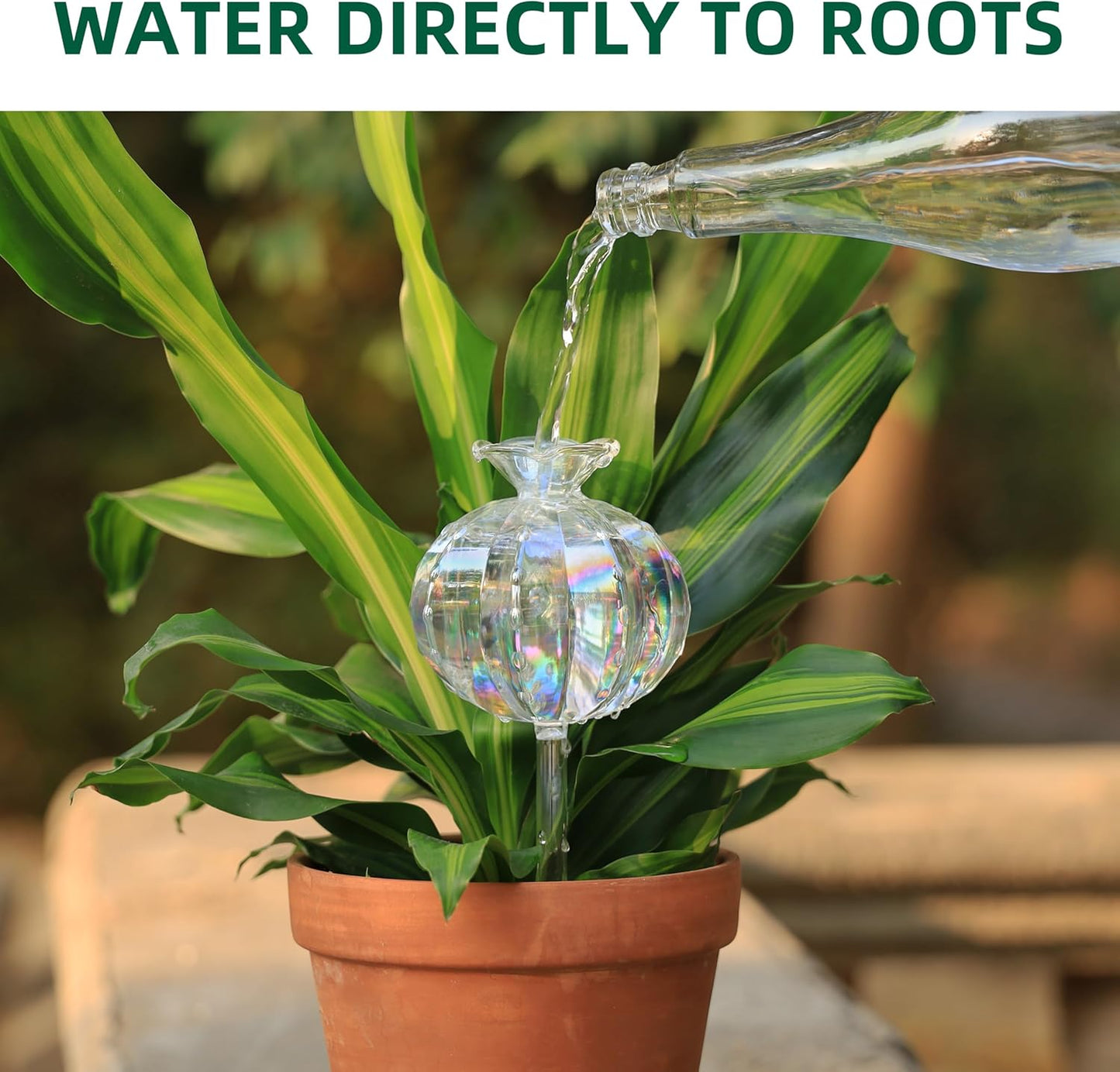 10 oz Large Top Fill Cactus Plant Self Watering Globes, Light Iridescent Glass Water Bulbs, Slow Release Watering Devices System Indoor | Outdoor Everyday Use, Water Spikes Stakes, 2 Pack