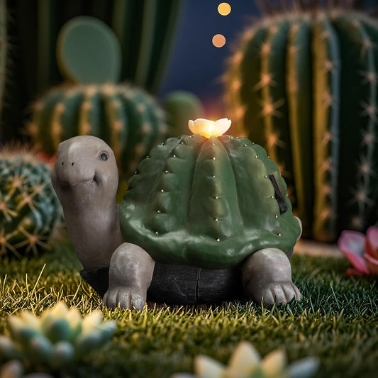 Solar Cactus Turtle Statue Garden Decor Light - Outdoor Decorative LED Flower, Suitable for Patio, Lawnand Garden Decorations, Gifts for Mom