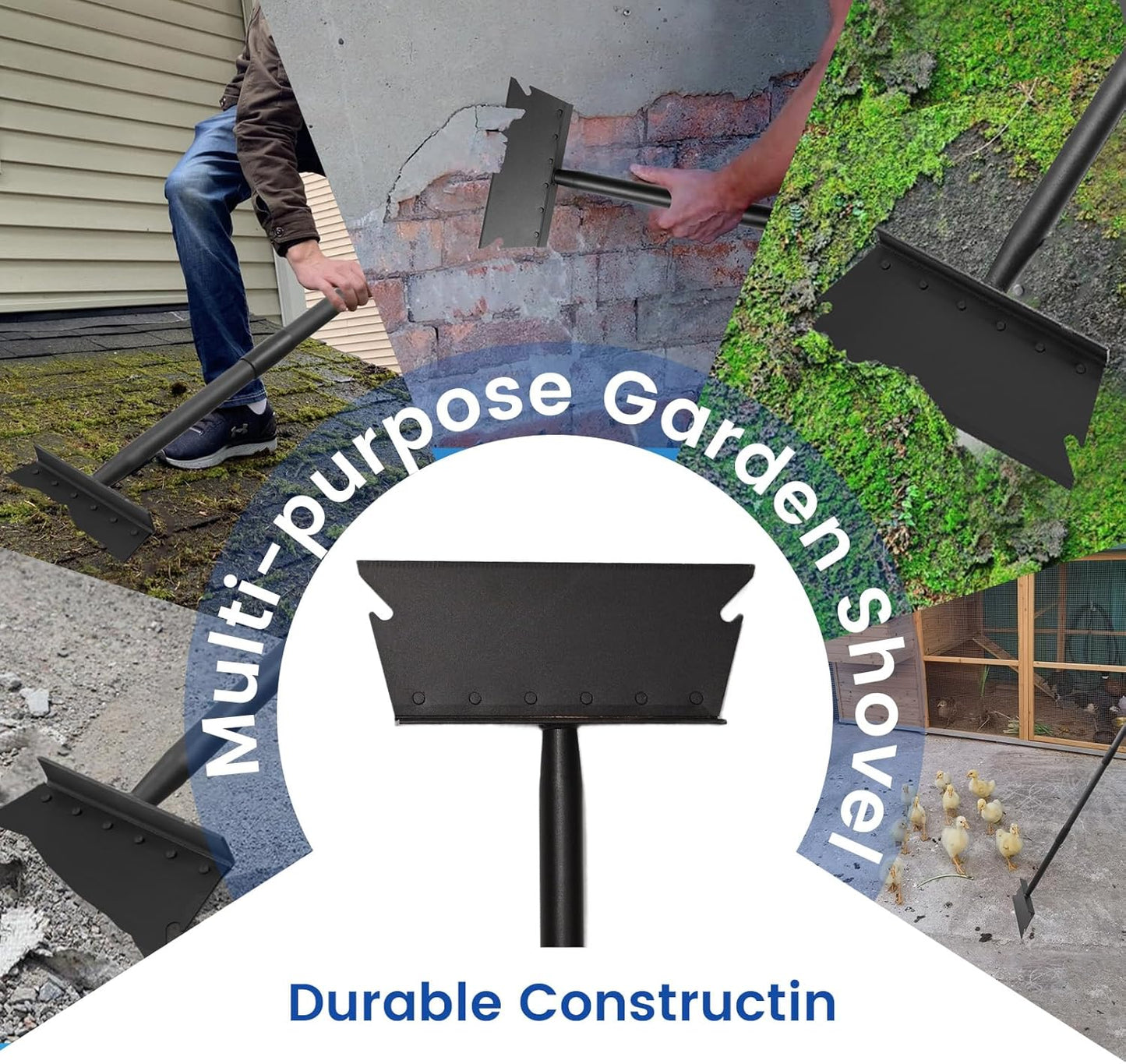 Garden Shovel, Floor Scraper, Ice Scraper, 59 Inch Adjustable Heavy Duty Snow Scraper Long Handle, Garden Flat Shovel for Lawn Edging Weeding Digging Snow Removal and Ice Scraping