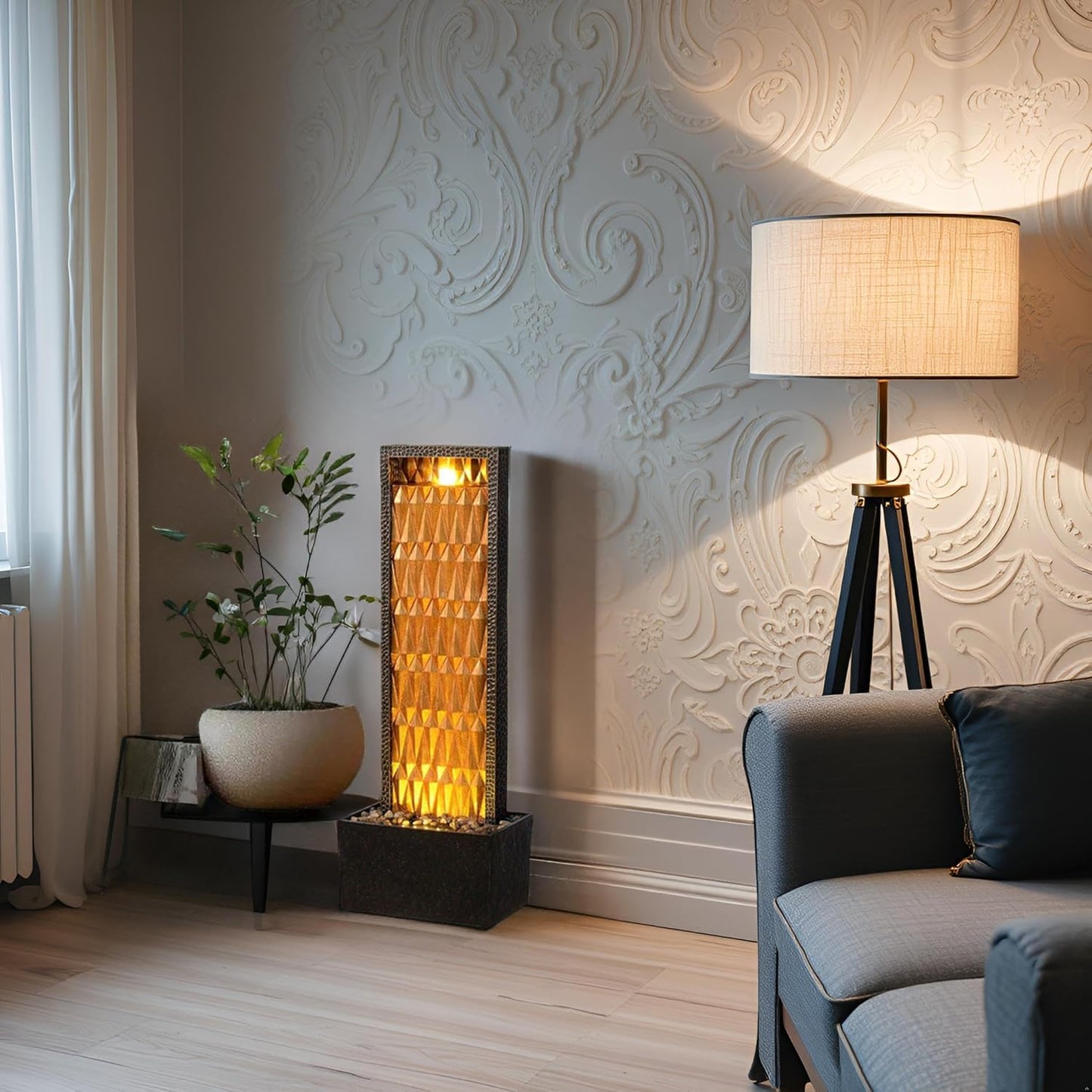 Indoor Water Fountain - 27'' Tall Waterfalls Water Features, Gold Brilliant Design, Decor Your Home, Livingroom,Office,Outdoor Garden, Patio, Backyard