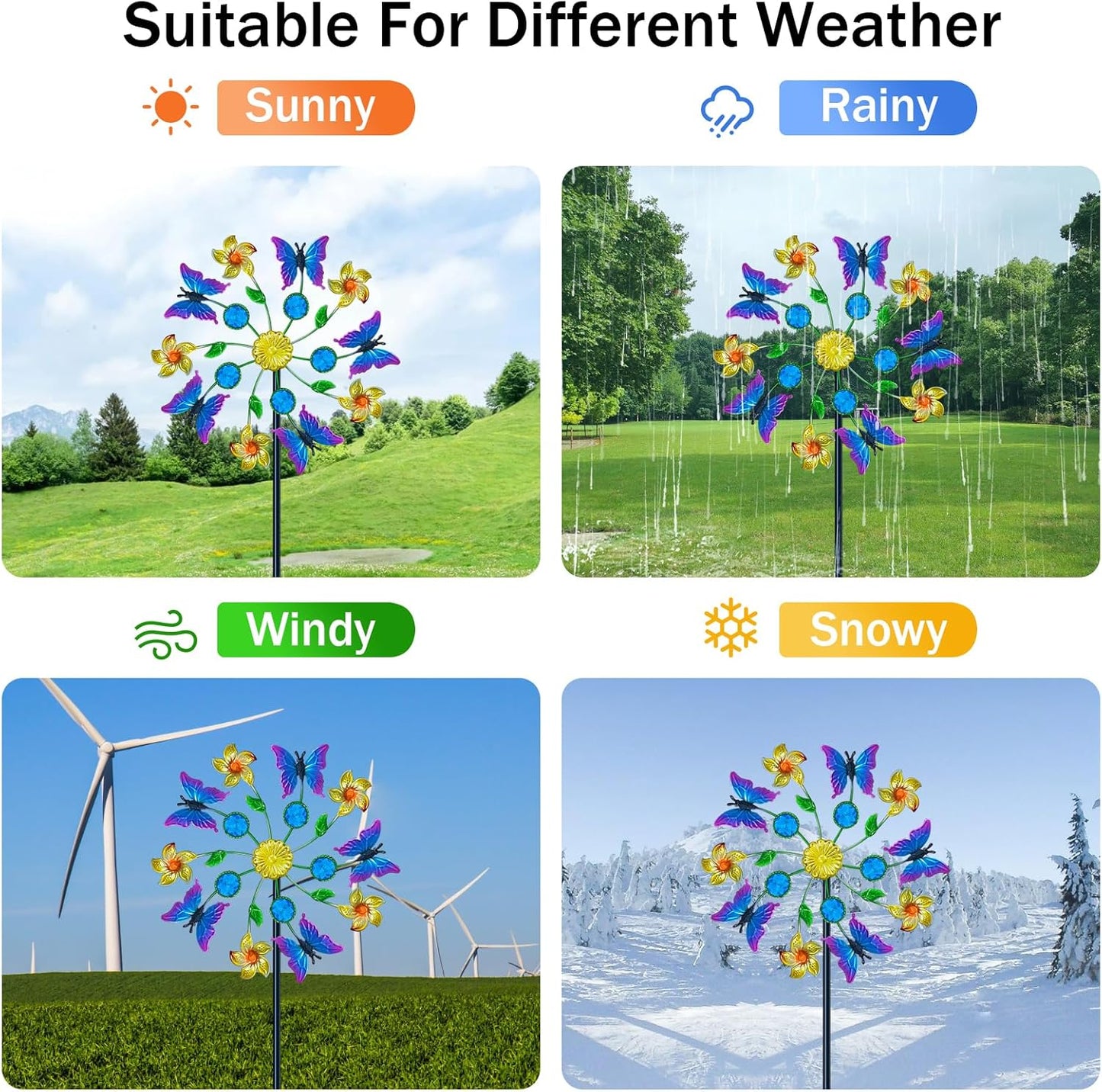 44" Butterfly Garden Wind Spinners - Metal Outdoor Stake Spinner Windmills, Wind Sculpture Yard Art Decorations for Patio & Lawn