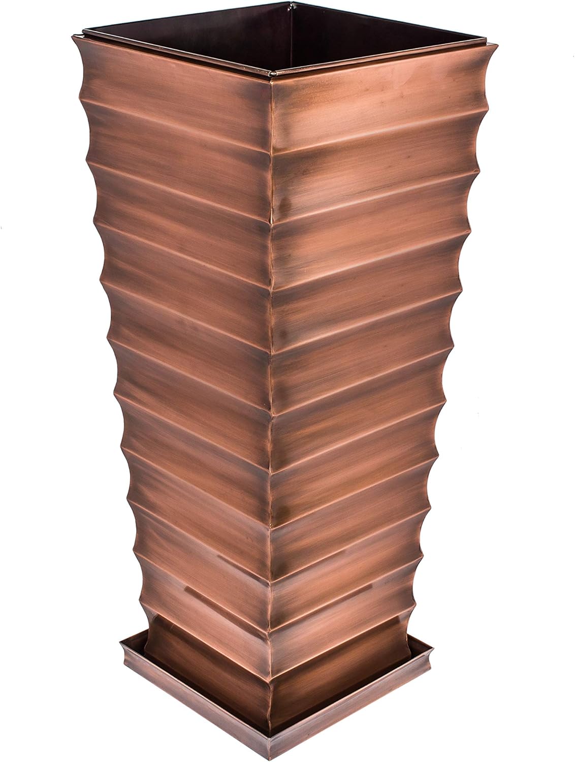 H Potter Tall Outdoor Indoor Antique Copper Planter Decorative Patio Deck Entryway Hallway Flower Large with Tray