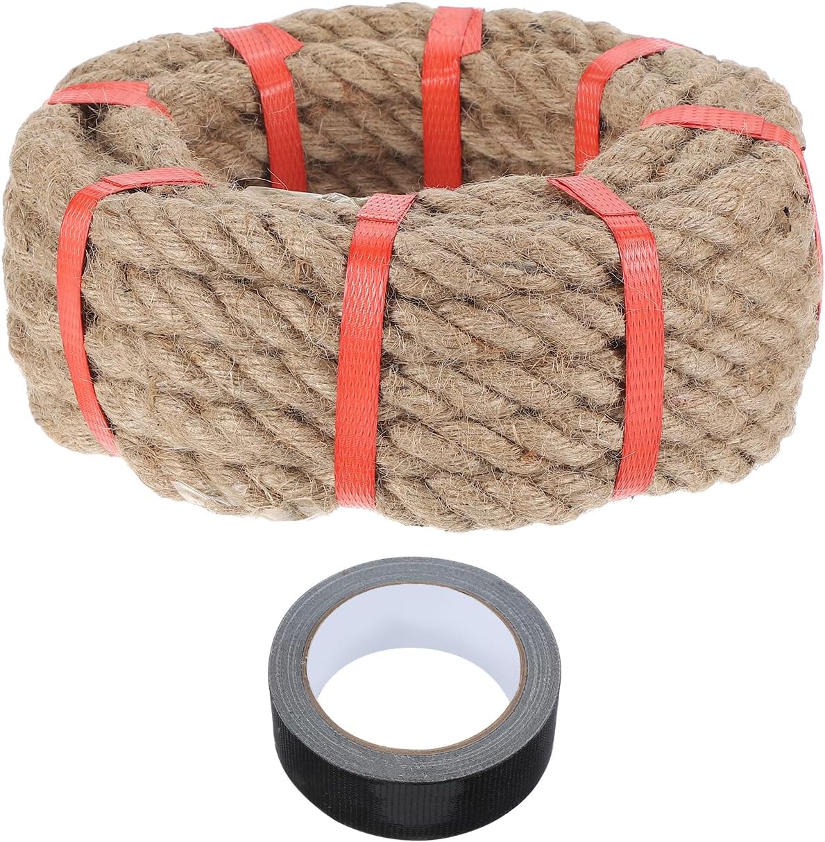 MECCANIXITY Jute Rope 0.7 Inch x 66ft, Thick Twine Rope Ropes Braided Jute Twine Natural Brown Burlap Cord String Heavy Twisted with Tape for Decorative Crafts Railing Swing Tug of War