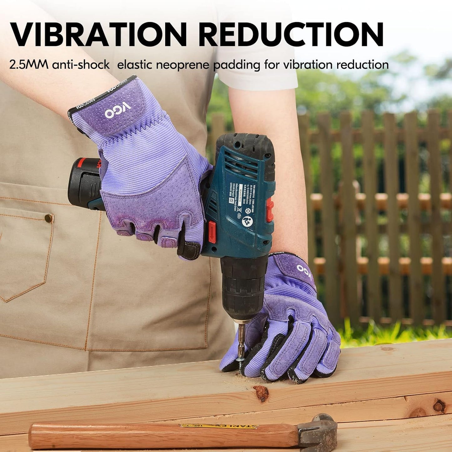 Vgo... Gardening Gloves Ladies,Safety Work Gloves,Touchscreen(Size M,Purple,SL7471)