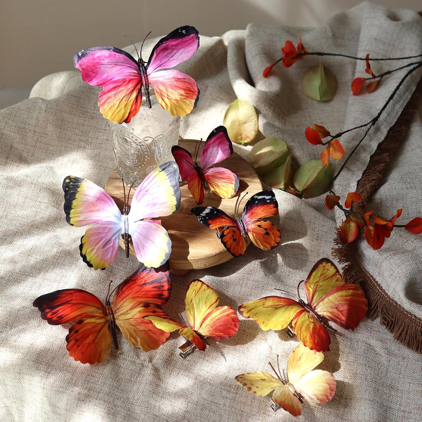 Artificial Butterfly,3D Artificial Butterfly Clips,Silk Floral Butterflies, Suitable for Home Decoration, Flower Arrangement and Foil The Festive Atmosphere (8 Pcs)