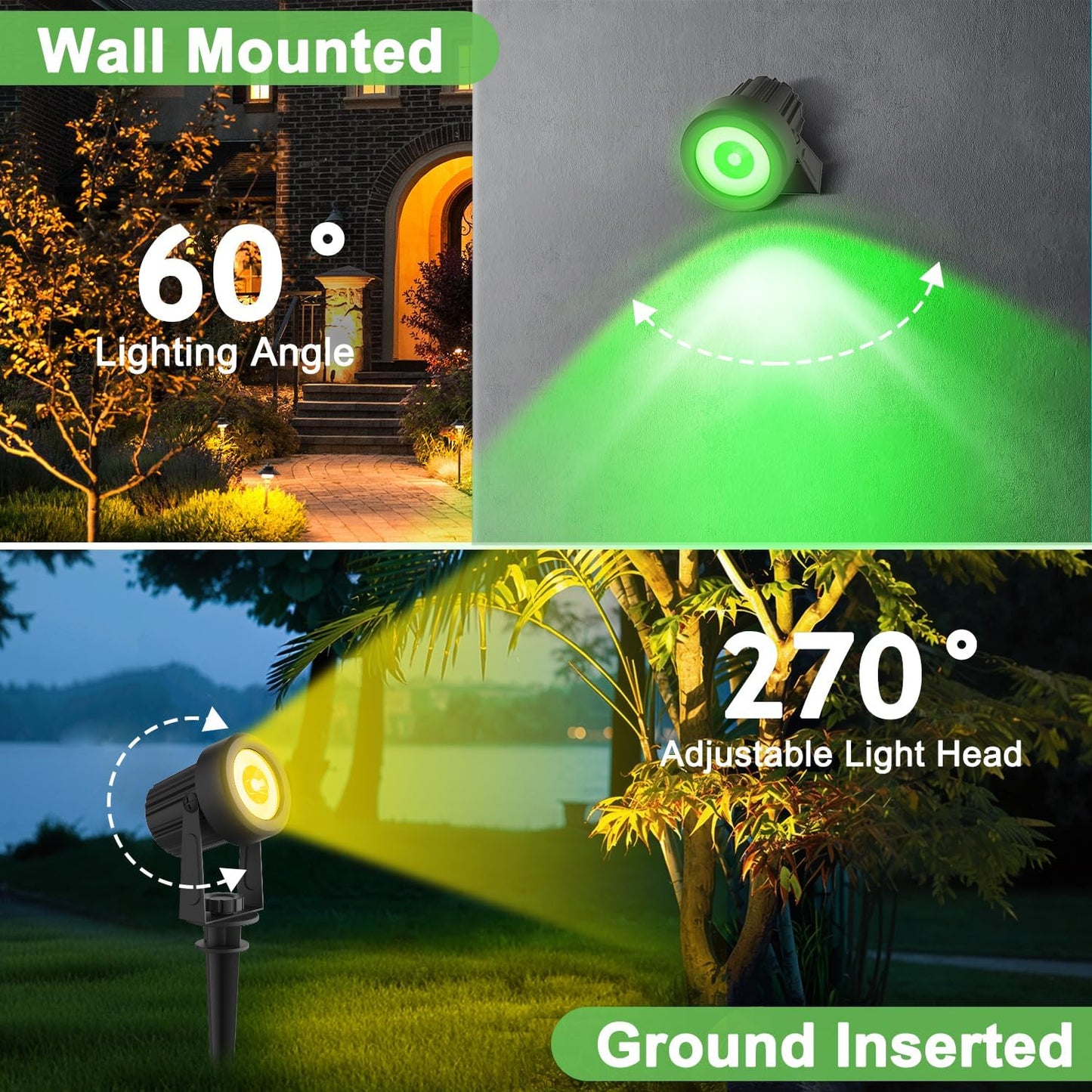 RGB Solar Spot Lights Outdoor 4Pack Color Changing Landscape Lighting IP65 Waterproof Auto Dusk to Dawn SpotLights Christmas Decorative Lighting for Garden Yard Pathway