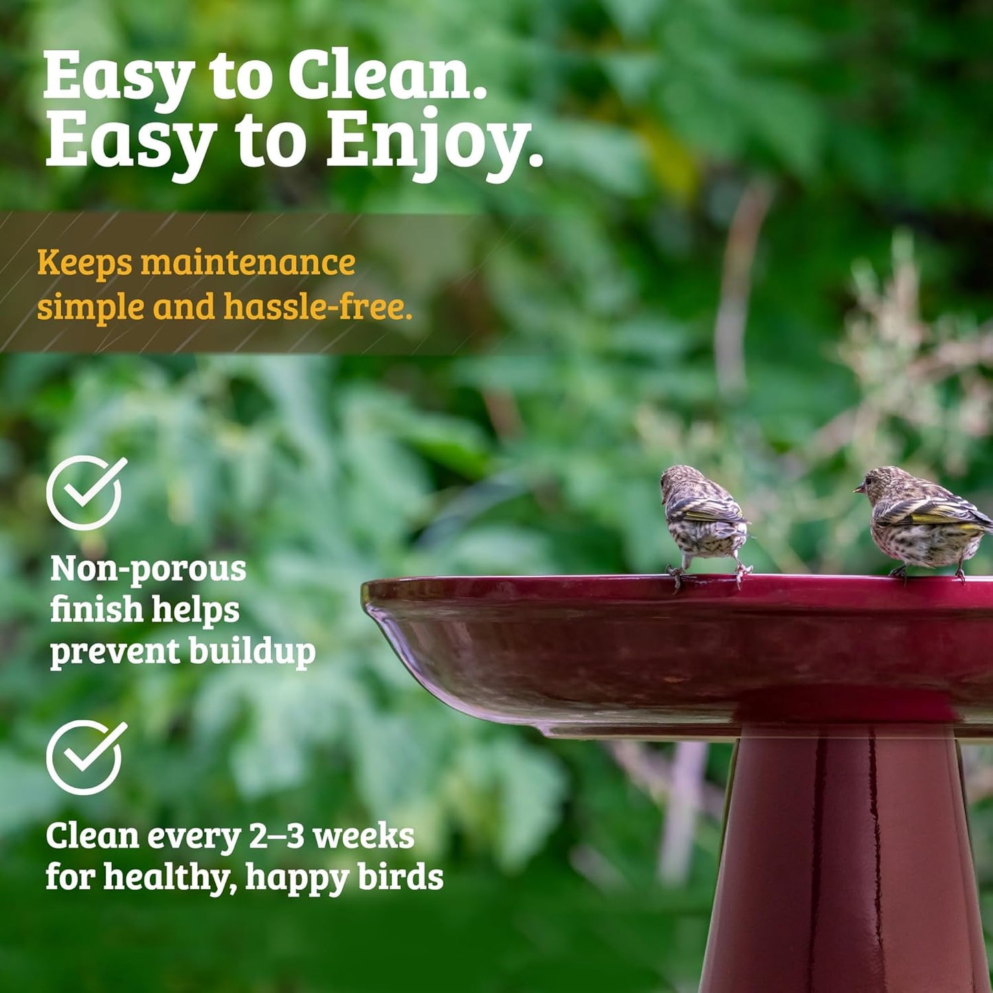 Birds Choice Ohio Stoneware Bird Bath | Pedestal Bird Bath, Stable Locking Top | Weather-Resistant Ceramic Clay, Glazed Finish | Outdoor Garden & Patio Decor | 22" H x 17" D, Burgundy