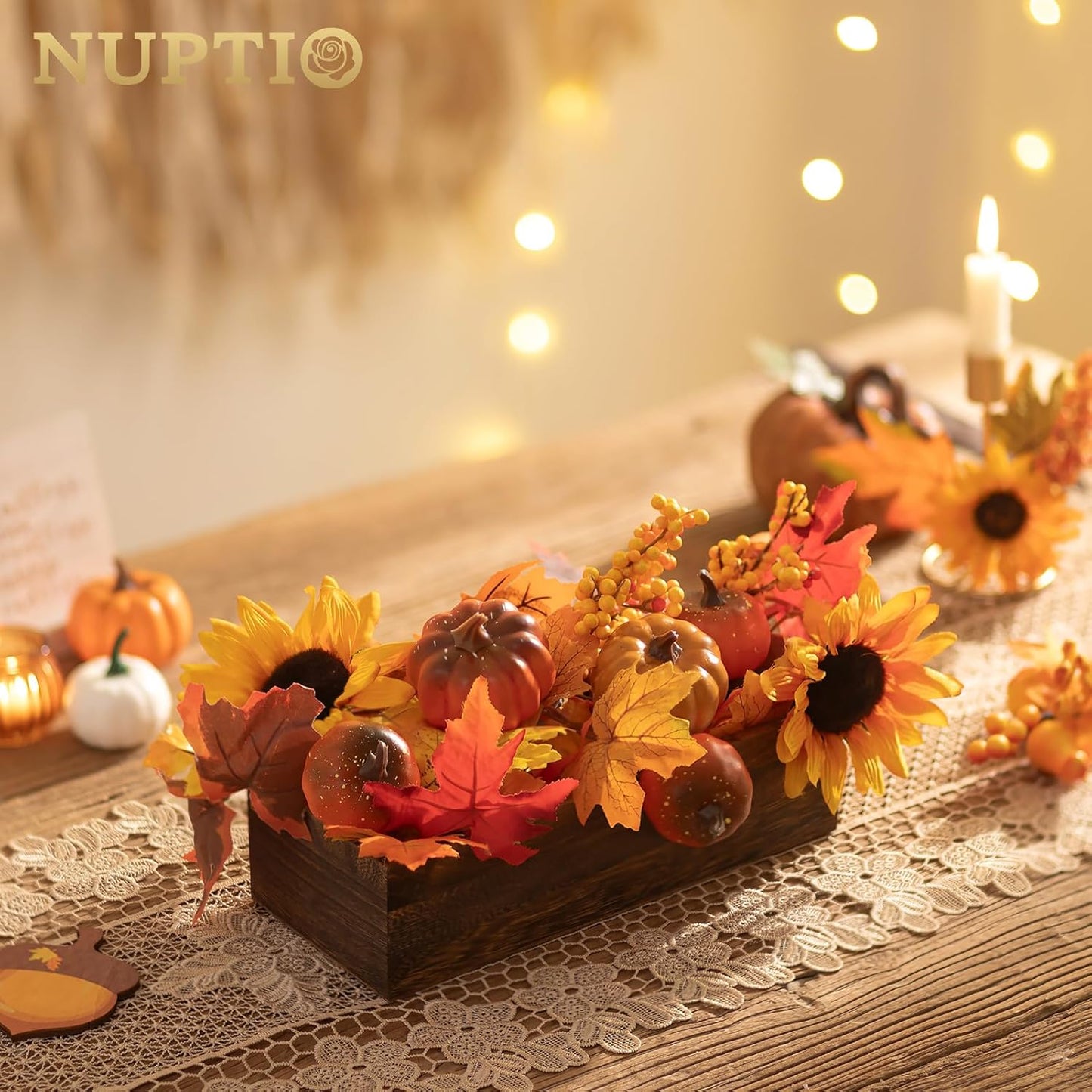 NUPTIO Wooden Box Centerpiece for Table: 2 Pcs 11.8" Long Wood Rectangle Planters - Farmhouse Flower Vase for Fall Wedding Dining Living Room Window Mantel Table Decor