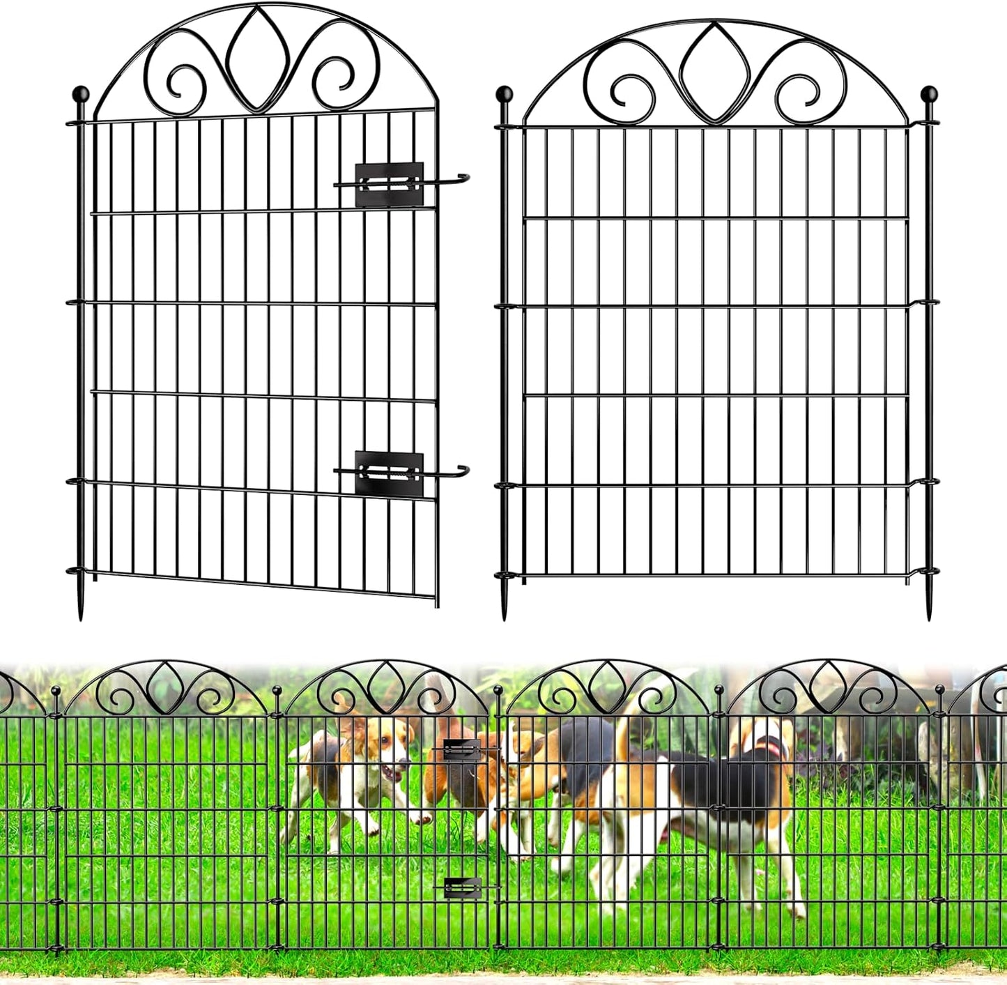 10 Panels No Dig Tall Garden Fence with Gate – 34" H X 22' L Rustproof Metal Dog Fences Outdoor for Yard, Decorative Animal Barrier Fence for Pet, Garden Border, Patio, Flower | Temporary Fencing