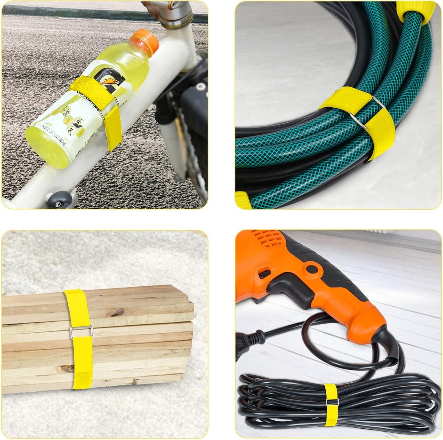 1"x16ft Hook and Loop Straps with 25 Metal Buckles, Adjustable Fastening Cable Straps, Cut-to-Length Cinch Strap, Reusable Nylon Securing Cord Ties for Organizer or Storage, 1 inch Wide,Yellow