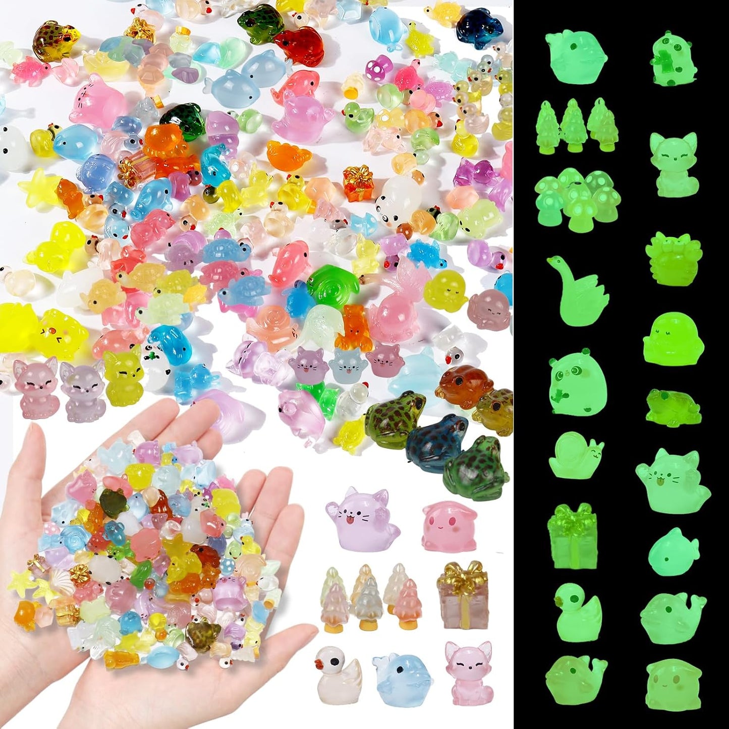 150 Pcs Luminous Mini Resin Animals Bulk, Figures Glow in The Dark, Tiny Miniature Resin Animals for Creative Crafts Ornaments, Fairy Gardens Decor and Dollhouse Hide Accessories