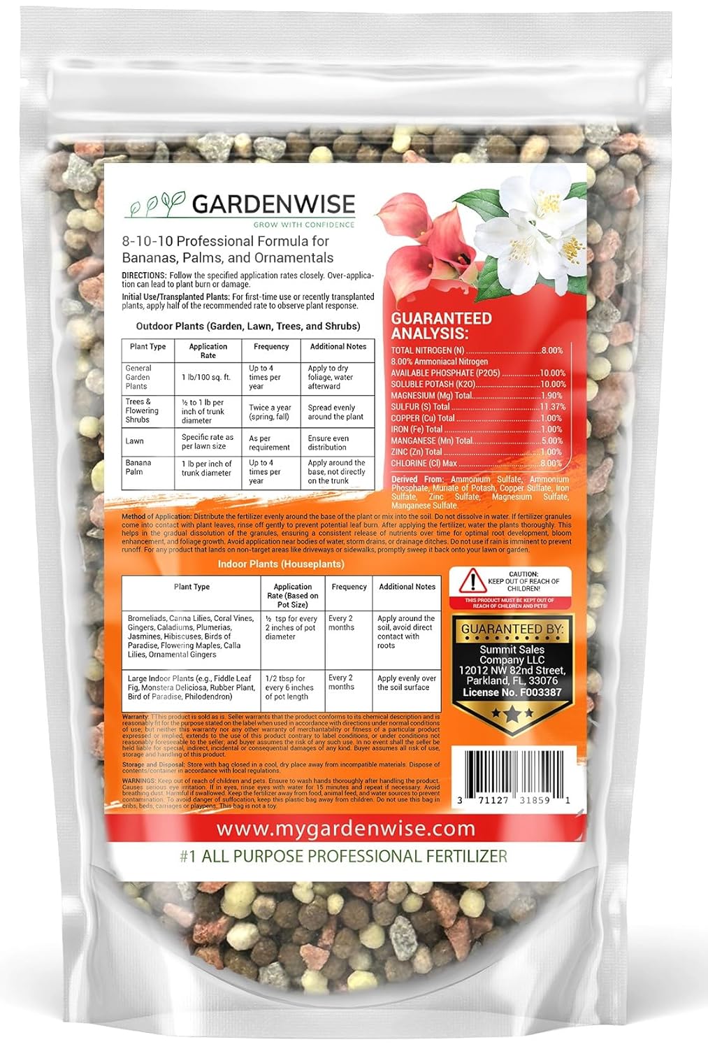 Elite 8-10-10 Professional Fertilizer for Banana, Flowering, and Fruit Trees, Ornamentals - Boosts Flowering & Fruiting - for Indoor & Outdoor Plants (1 Quart)