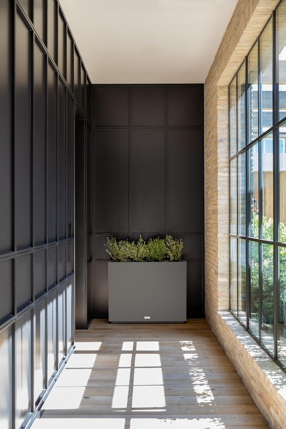 Veradek Block Series Span Plastic Planter - Tall Rectangular Planter for Indoor or Outdoor Patio/Porch, Gray, 30" in Height, 10" in Width, 38" in Length