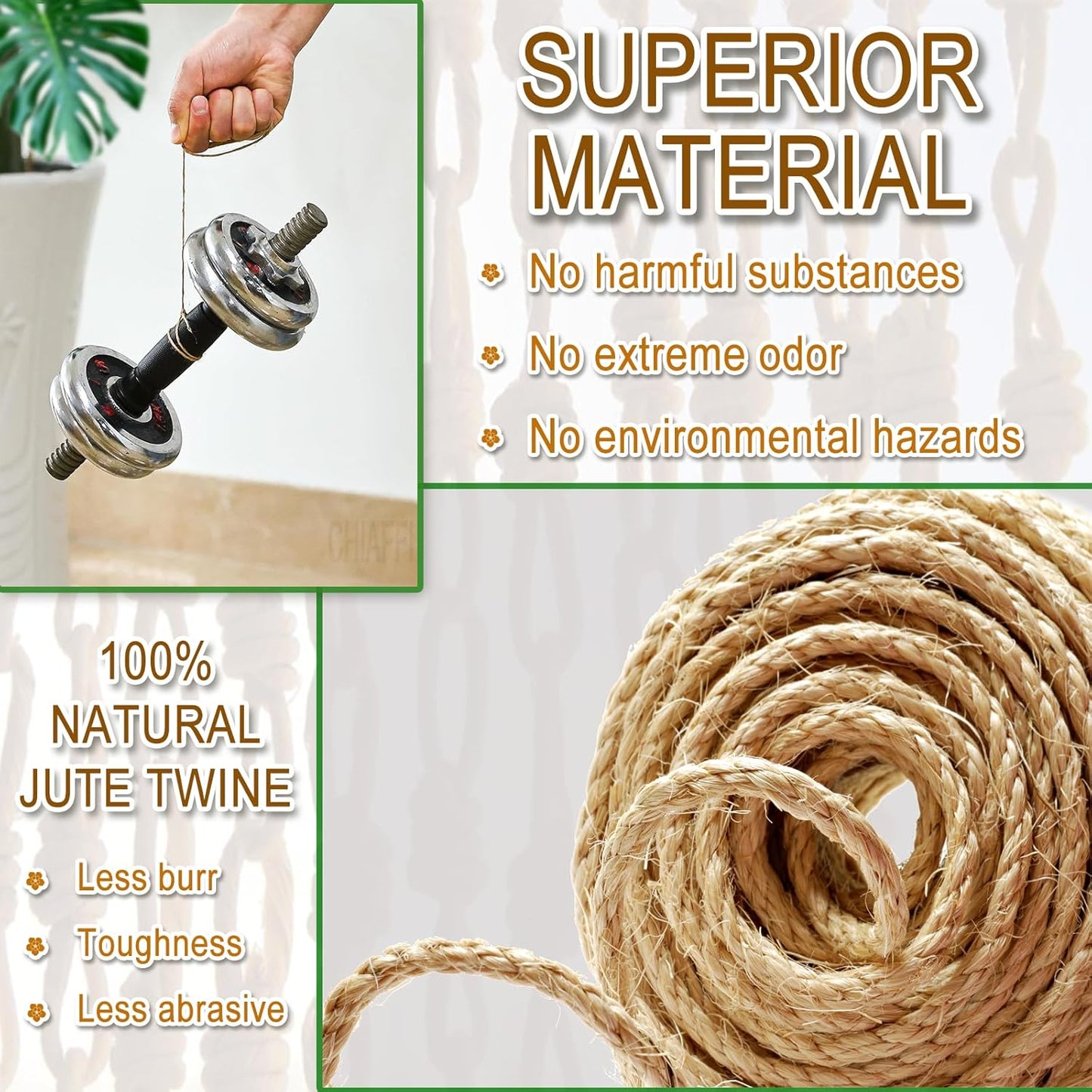 6mm Jute Twine String, 164 Feet 4 Ply Thick Heavy Duty Twine Rope for Crafts, Cat Scratching Post, Cats Toy Making, Gardening Plant, Packing, Bundling, Christmas, Wedding Decor