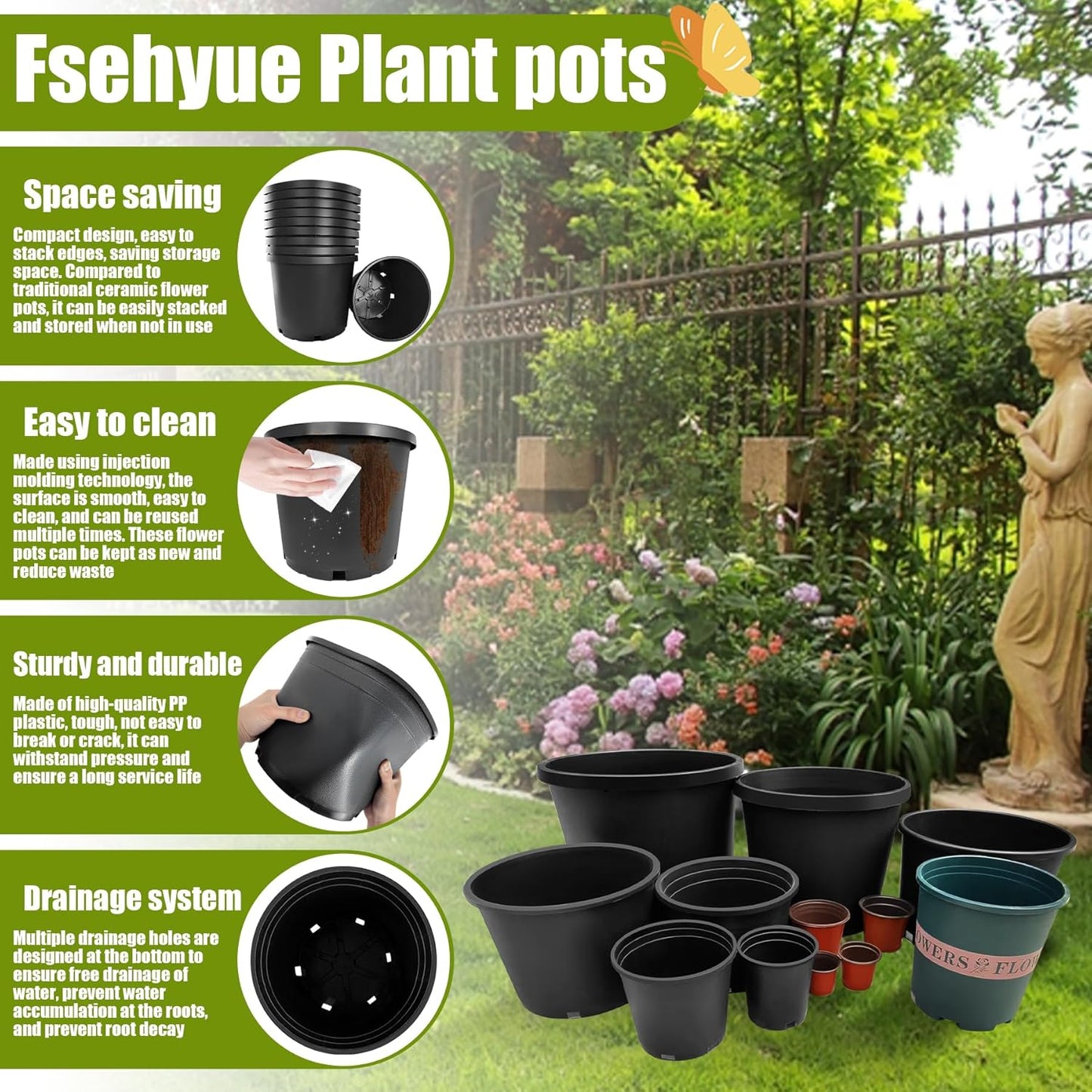 20 Gallon Nursery Pots Plastic Container Injection Molded Pot for Plants Flexible with Drainage Holes Suitable for Plants Soil Growers or Hydroponics Black 10 Pcs