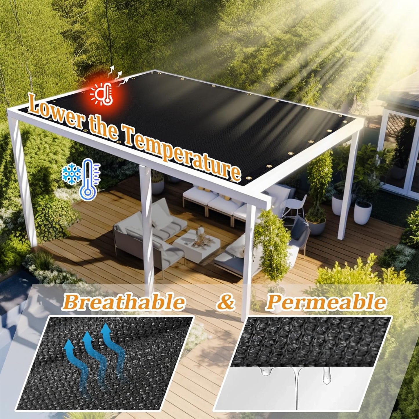 Shade&Beyond Customized Size 23' X 24' Shade Cloth with Grommets, 90% UV Protection UV Protection Mesh Tarp Sun Screens for Patio GN01, Black