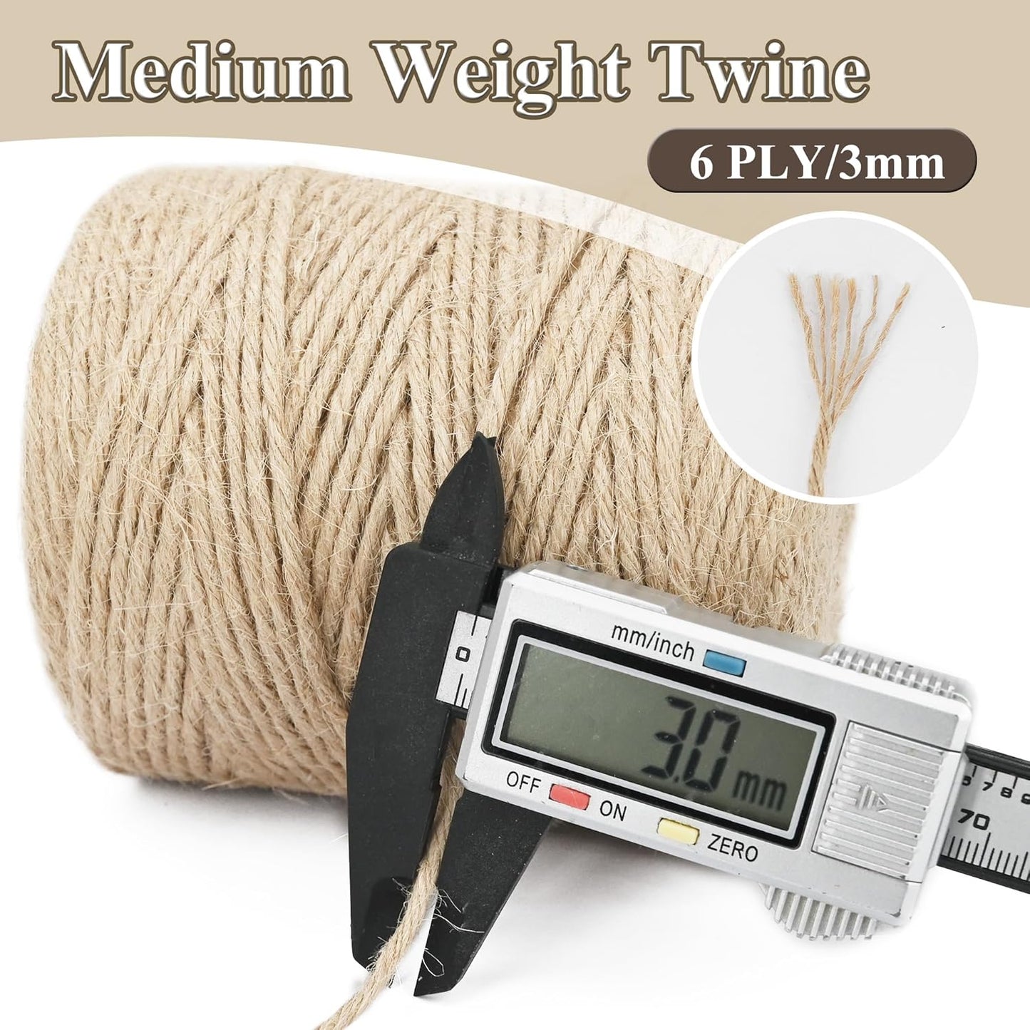 Natural Jute Twine Rope, 500ft x 1/8 inch, 6-Ply Heavy Duty for Crafts, Gardening, Gift Wrapping, Packing,Rustic Decoration