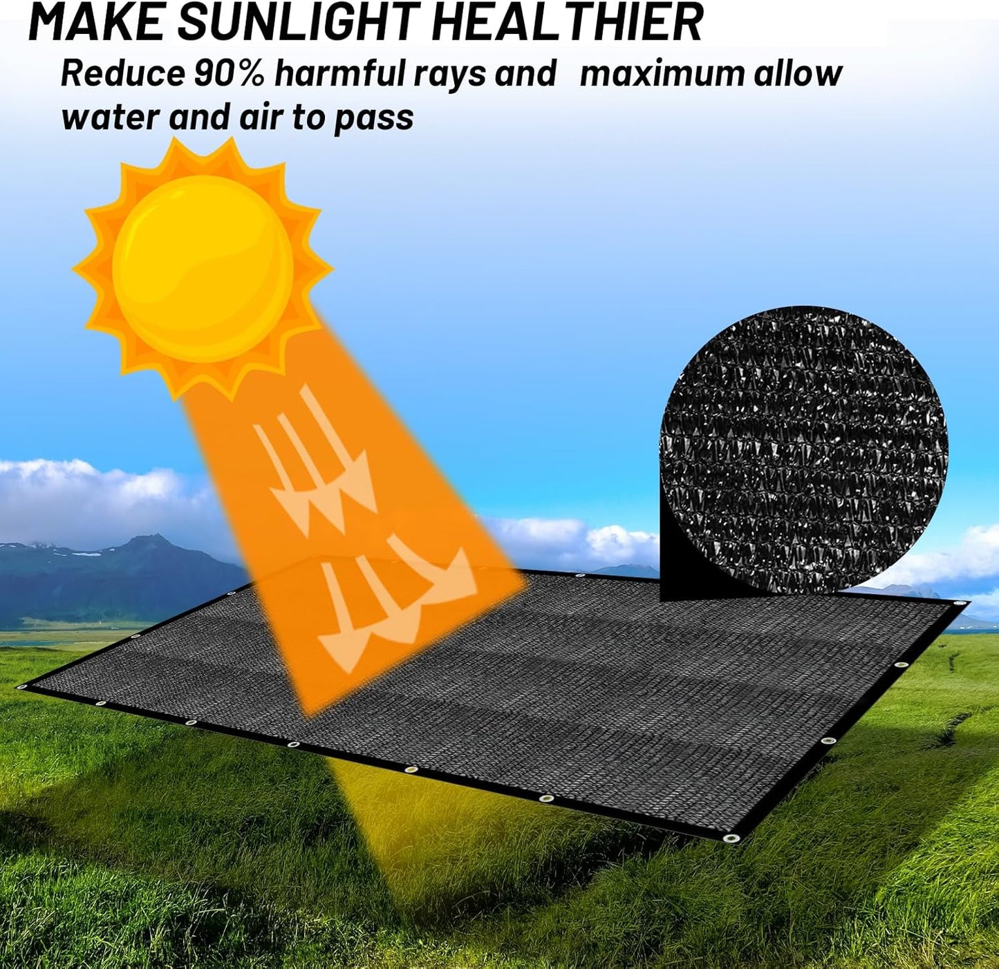 Cool Area 90% Sun Shade Cloth Mesh Tarp with Grommets for Plant Cover 8x10ft Patio Canopy Garden Pergola Blackhouse Car Barn Kennel Black