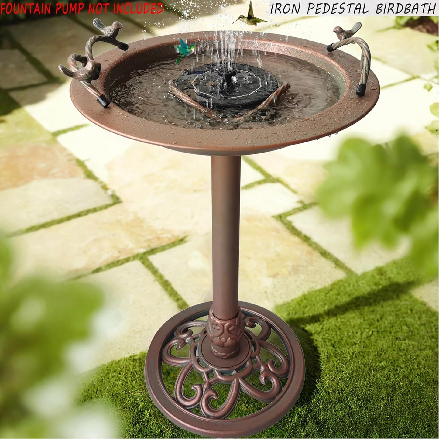 Metal Bird Bath - Iron Birdbath 28.5" H, Bird Bath for Water Fountain, Bird Feeder Bowl for Yard Patio Lawn Decor (Fountain Pump not Included)