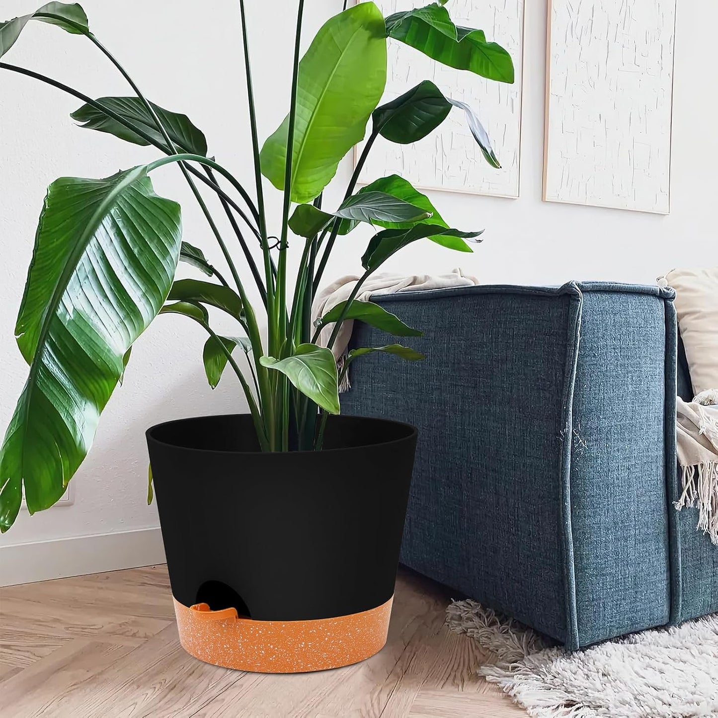 GARDIFE 12 inch Plant Pots, planters, Self Watering Pots, Large Plastic Flower pots with Deep Reservior and High Drainage Holes for Indoor Outdoor Plants and Flowers, Black