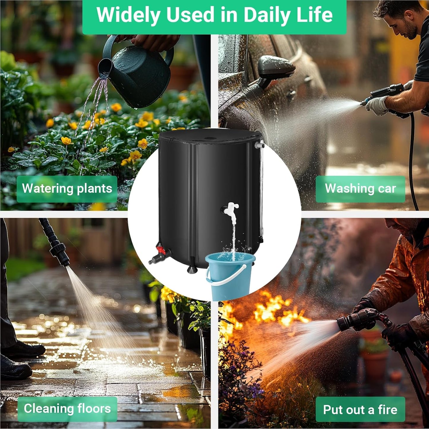 50 Gallon / 200L Collapsible Rain Barrel, Foldable PVC Rain Barrels to Collect Rainwater from Gutter, Portable Water Storage Tank Container with Hose Spigot, Water Catcher Collector Black