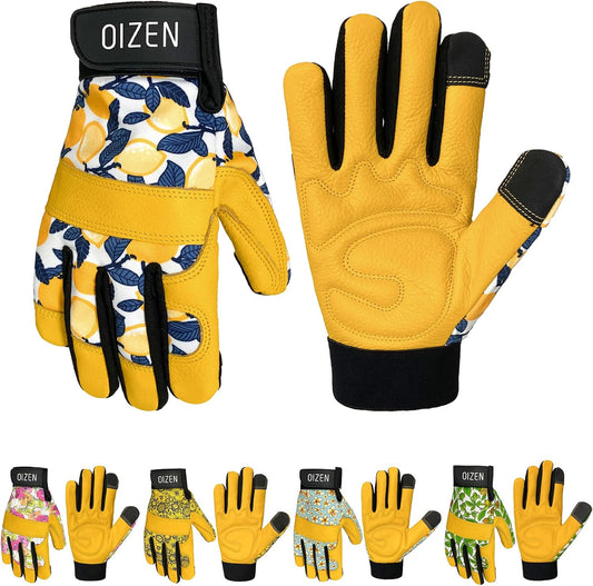 Cowhide Leather Thorn Proof & Puncture Resistant Gardening Gloves for Women and Men, Touchscreen Compatible Working Gloves for Weeding, Digging, Planting, Gardening Gifts for Women (Small)