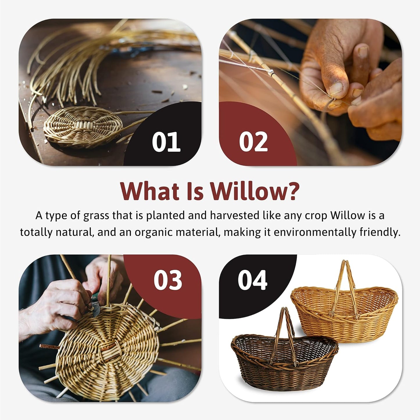 Wald Imports - Medium Wicker Basket with Handle - Dark Brown Hand Woven Harvest Basket - Wicker Flower Basket for Storage, Picnics, Easter, Organizing, and More (17 x 6.5 inches)