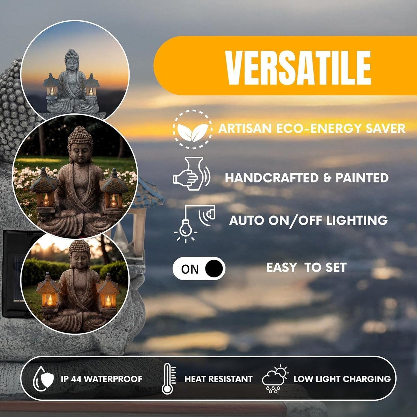 Buddha Outdoor Solar Figurine Decor Light, Meditation Small Elegant Garden Statues, Gifts for Mom, Halloween Décor Waterproof Patio Balcony Yard Lawn Ornament