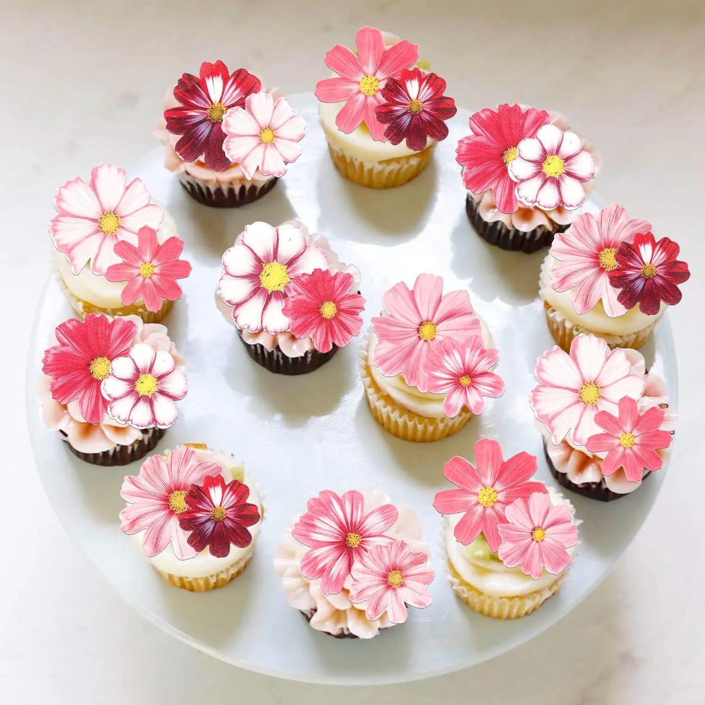 65 PCS Edible Gosang Flowers Cupcake Toppers Wafer Paper Flower Birthday Party Decorations Edible Hibiscus Wildflower Cupcake Picks for Baby Shower Wedding Birthday Party Cake Decorations Supplies