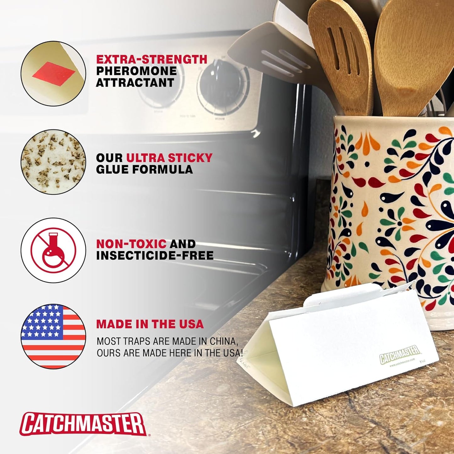 Catchmaster Pantry Pest & Moth Traps 6-Pk, Bug Killer for Kitchen Storage & Pantry Cabinet, Sticky Moth Traps for House, Protect Pet Food, Kitchen Cabinets Storage, Pet Safe Glue Trap