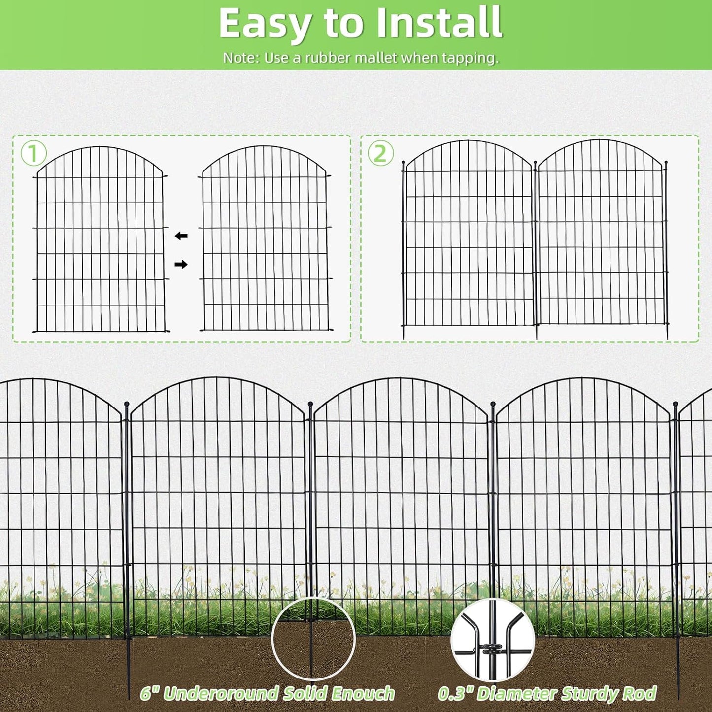 Decorative Garden Fence 40in (H) x12ft (L), 5 Pack No Dig Fence Animal Barrier for Dog with Lock, Arched Flower Bed Edging, Wire Border Panel Fencing for Yard Patio Outdoor Decor