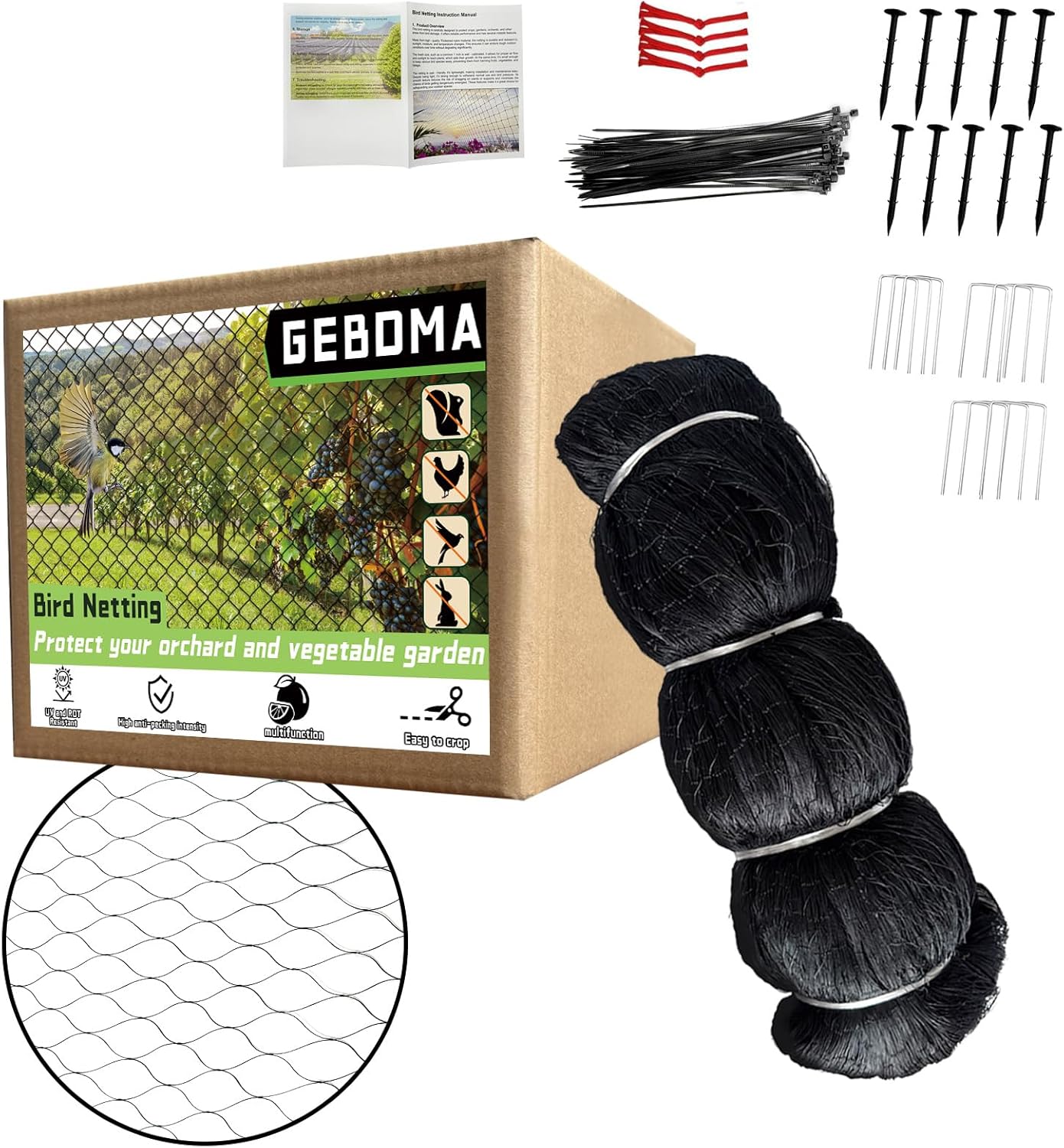 Bird Netting for Garden Heavy Duty Nylon Mesh Garden Netting for Garden Protection Bird Fence Plant Netting Protection Against Birds, Deer, Squirrels and Other Animals (15x30FT)
