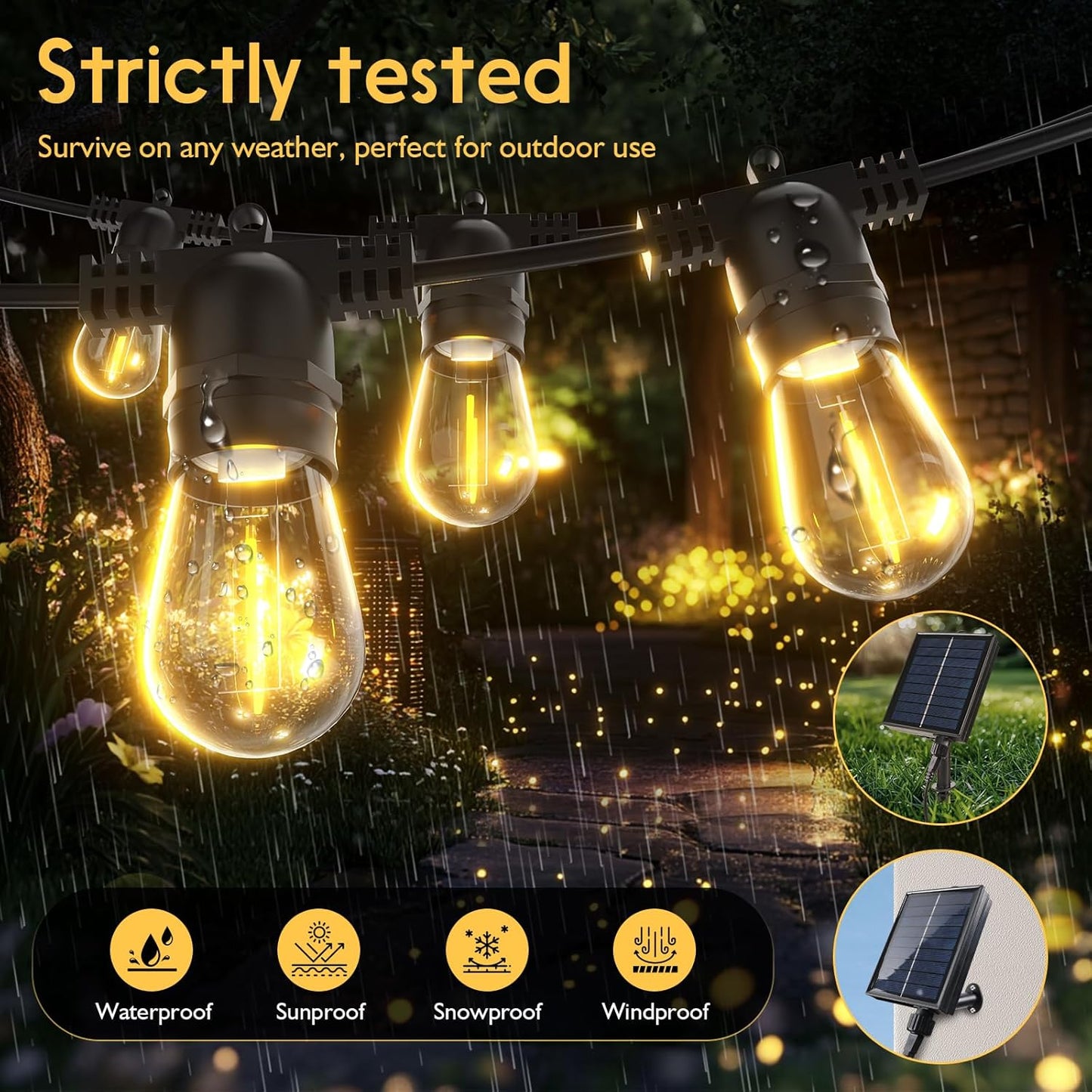 S14 Solar String Lights Outdoor with Remote 60 FT, USB & Solar Dual Charging, Waterproof, 8 Modes 3 Timers, 20+2 LED Shatterproof Bulbs, Dimmable Solar Light for Camping Backyard Bistro Porch Garden