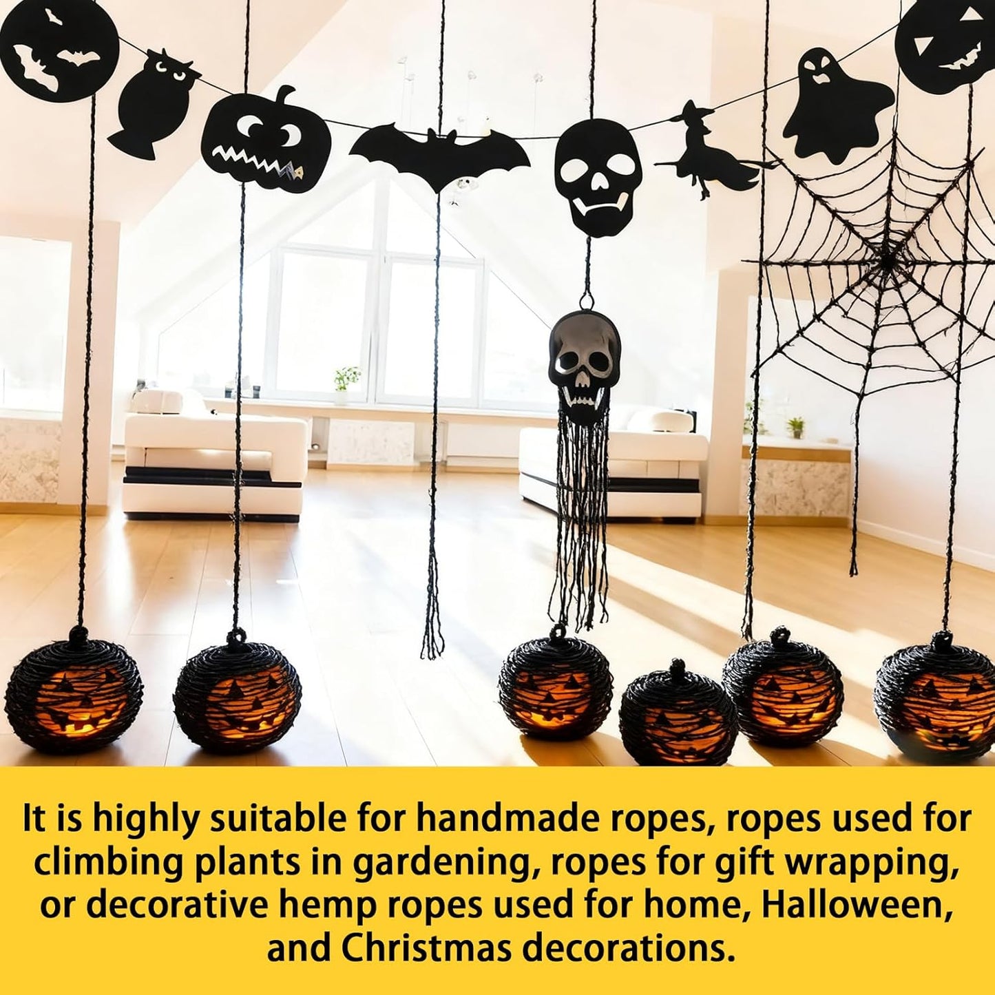 100 Feet 5mm Thick Black Natural Jute Twine, Garden Twine Heavy Duty Industrial Packing Materials String Wrapping, Arts, and Crafts, Halloween Wrapping, Gardening Applications