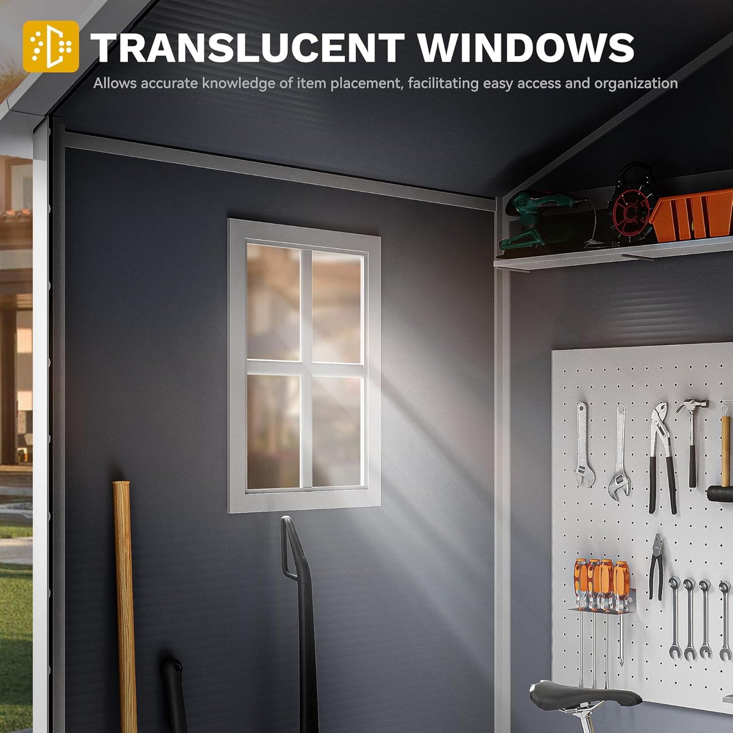 DWVO 6x4 FT Outdoor Resin Storage Shed with Reinforced Floor, All-Weather Bike Storage Shed with Lockable Door, Window and Vent, Waterproof Plastic Tool Storage for Garden, Backyard, Patio, Lawn