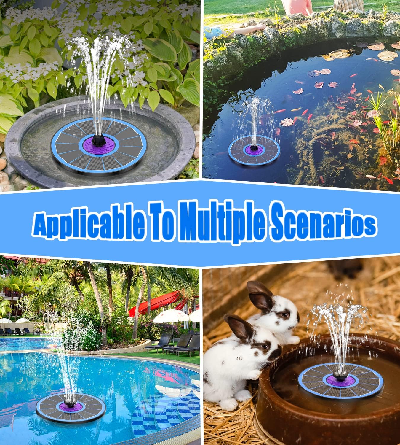 SZMP Solar Fountain 3.5W Bird Bath Fountains with Flower Upgraded Glass Panel, Solar Powered Water Fountain with 7 Nozzle & 4 Fixer, Solar Fountain Pump for Bird Bath, Garden, Pond, Pool (Blue)