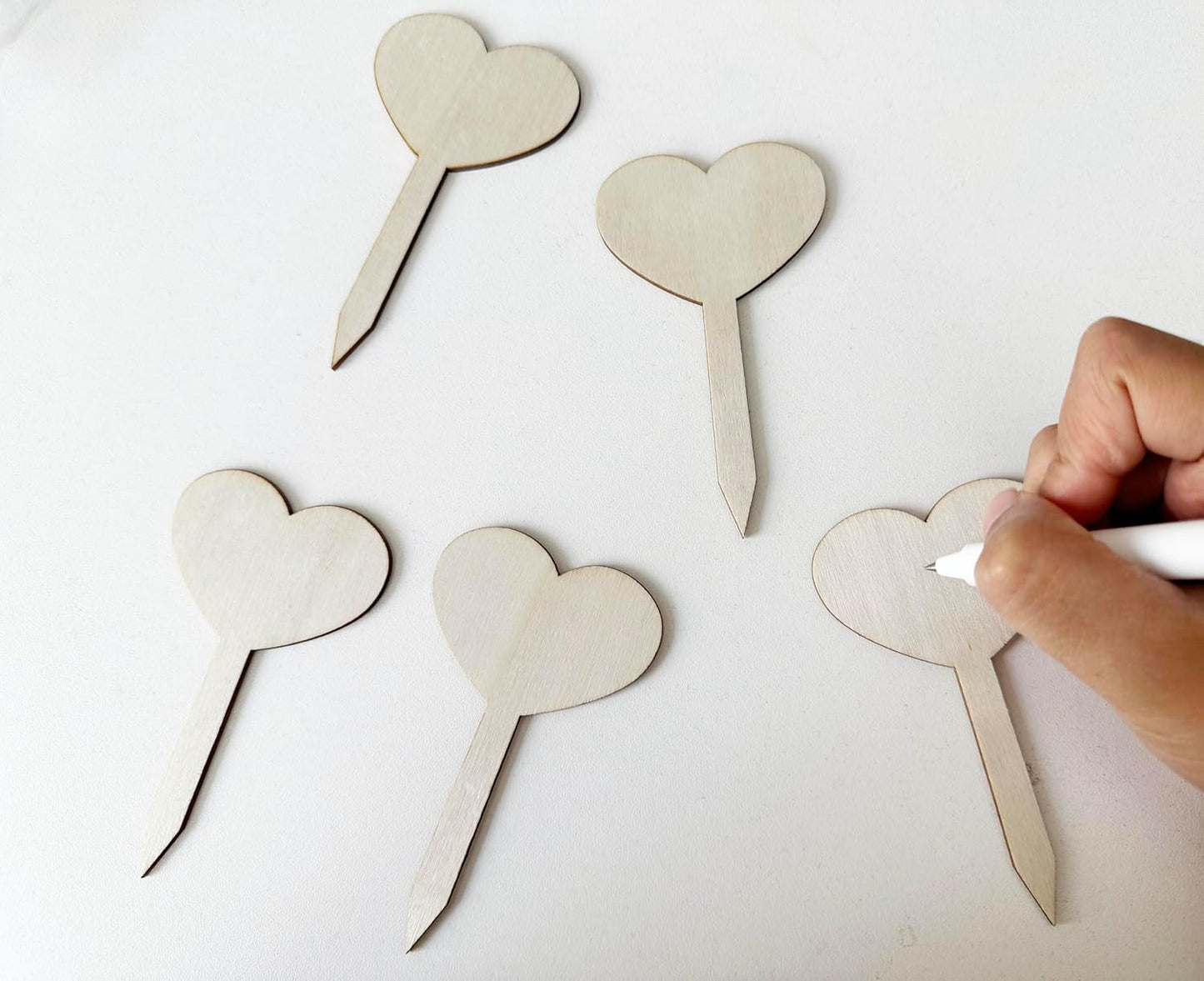 100 Pcs Wood Plant Labels, Natural Wooden Plant Marker Garden Sign Tags, T-Type Garden Markers for Succulents, Herbs, Seedlings, Potted, Flowers, Vegetables (Heart)