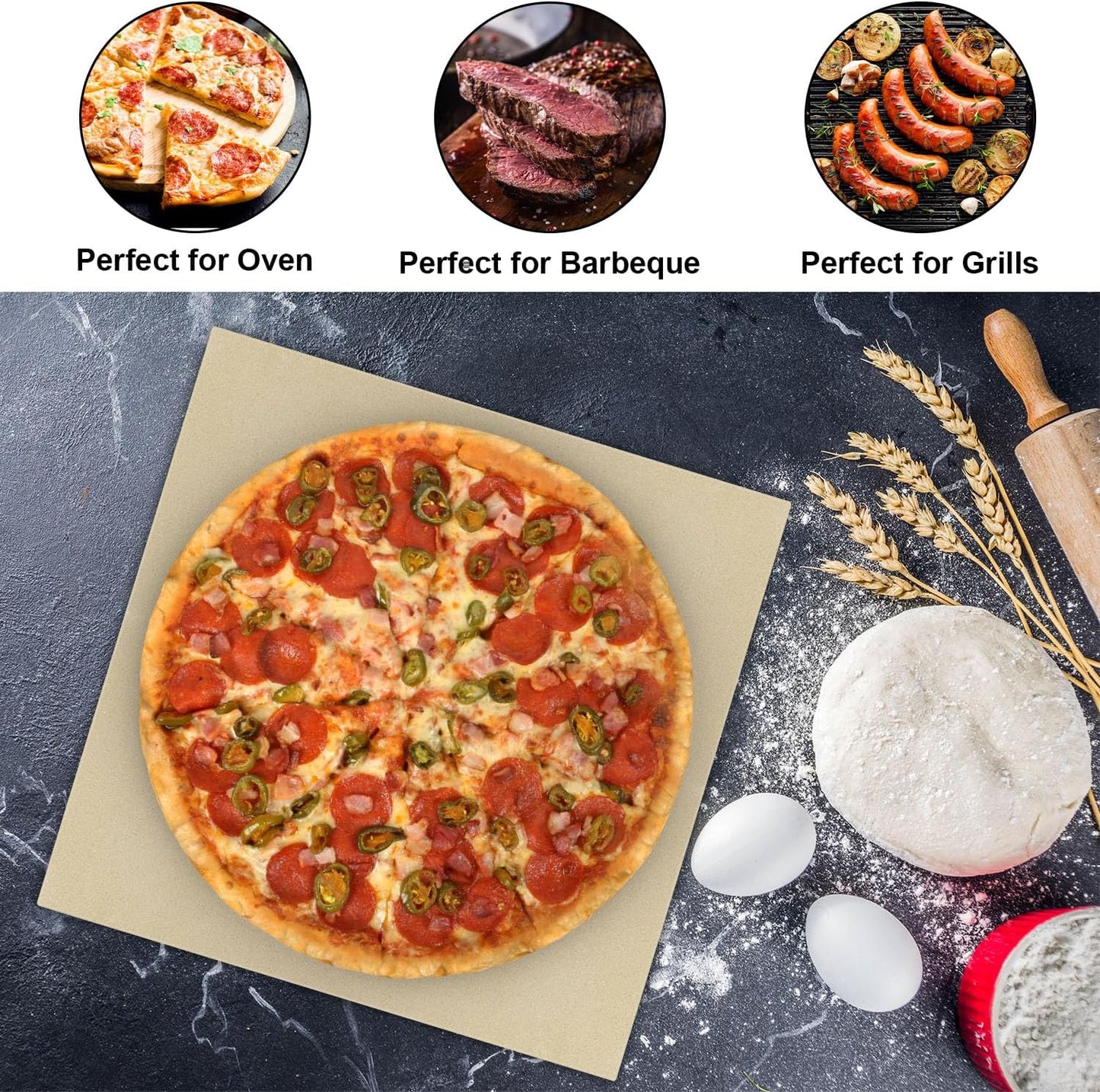 13" Square Pizza Stone Replacement for Ooni Koda Karu & Fyra 12, Cordierite Baking Pizza Stone for Ooni 12 Oven, for Most Grill & Oven, for Bread &Pizza
