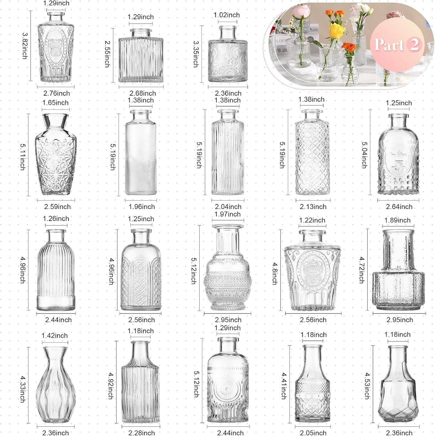 Set of 33 Bud Vases for Flowers, Small Glass Vases for Flowers,Small Vintage Glass Bottles for Rustic Wedding Centerpieces and Home Table Flower Decor