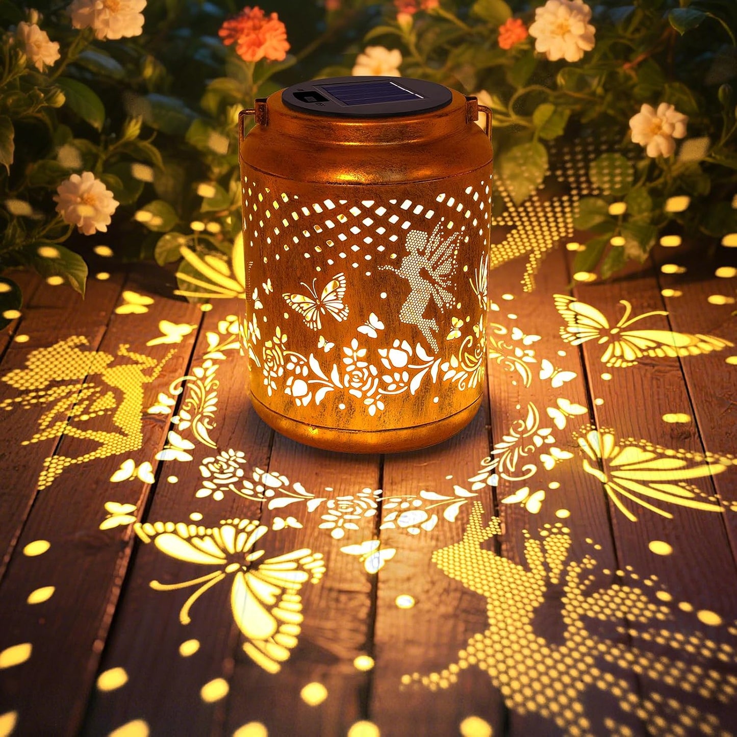 Solar Lanterns Outdoor Hanging Lantern Lights, Fairy Butterfly Metal Decor Lantern Waterproof Solar Lights LED Decorative Outside for Garden Yard Patio Lawn Birthday Gifts for Mom Grandma Women