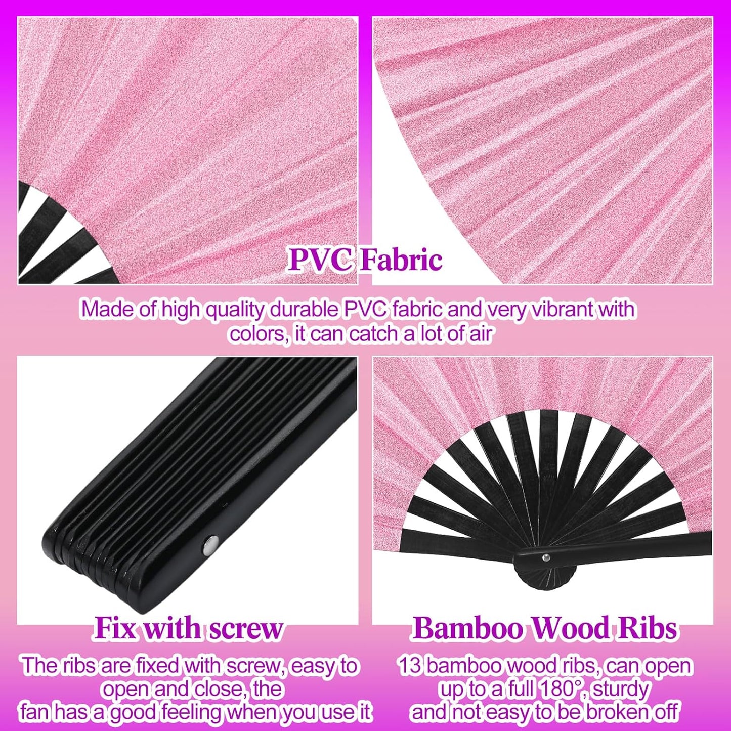 Maitys Large Clap Fans for Line Dancing Large Chinese Folding Hand Fans for Men and Women, Festival, Tai Ji, Kungfu, Martial Art, Gifts(Glitter Purple and Pink,2 Packs)