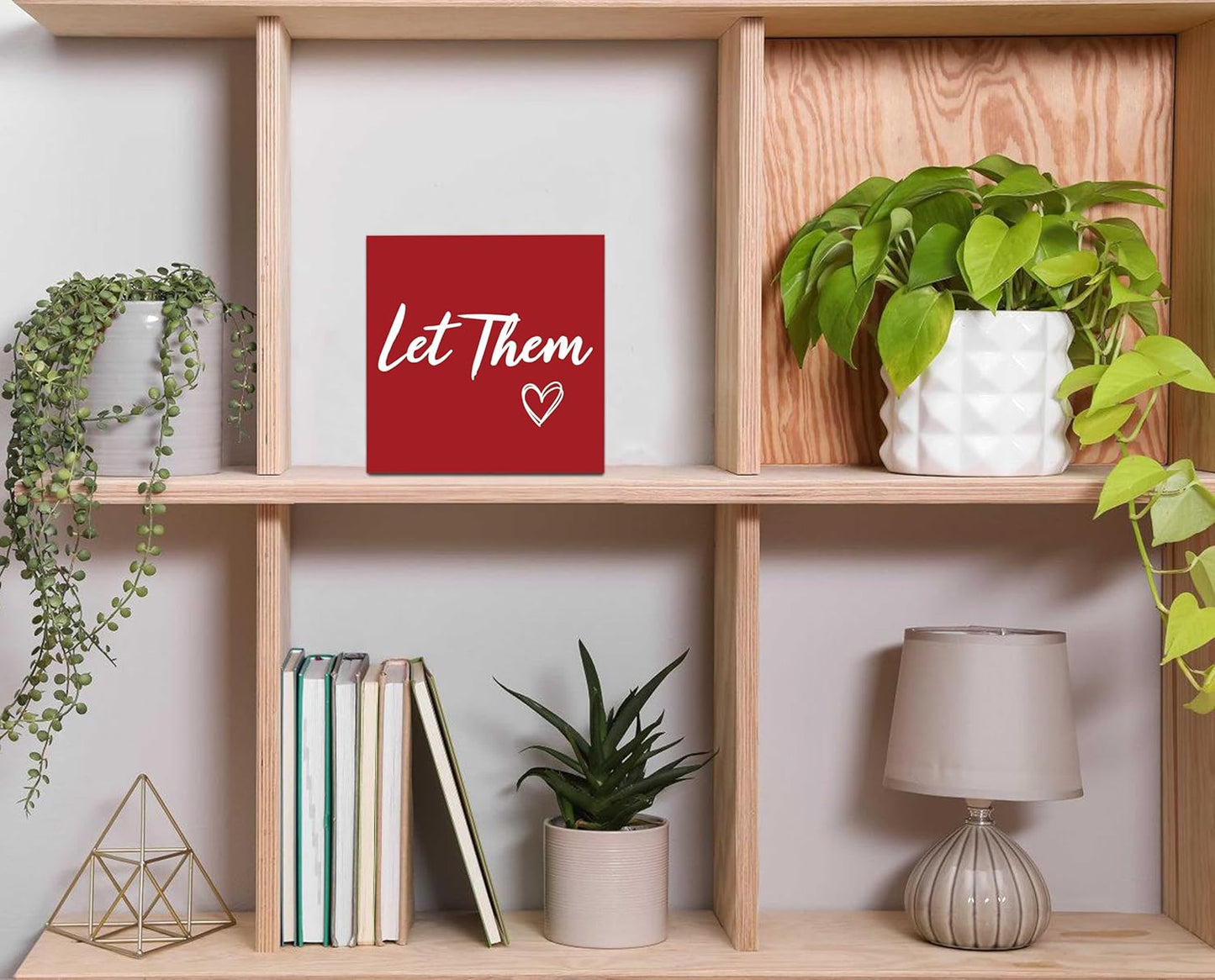 Let Them Wooden Box Sign 5 X 5", Farmhouse Desk Sign Boss Lady Office Cubicle Decor, Let Them Desk Accessories for Therapist Office Living Room Bathroom, Inspirational Boss Gifts for Women (Red)