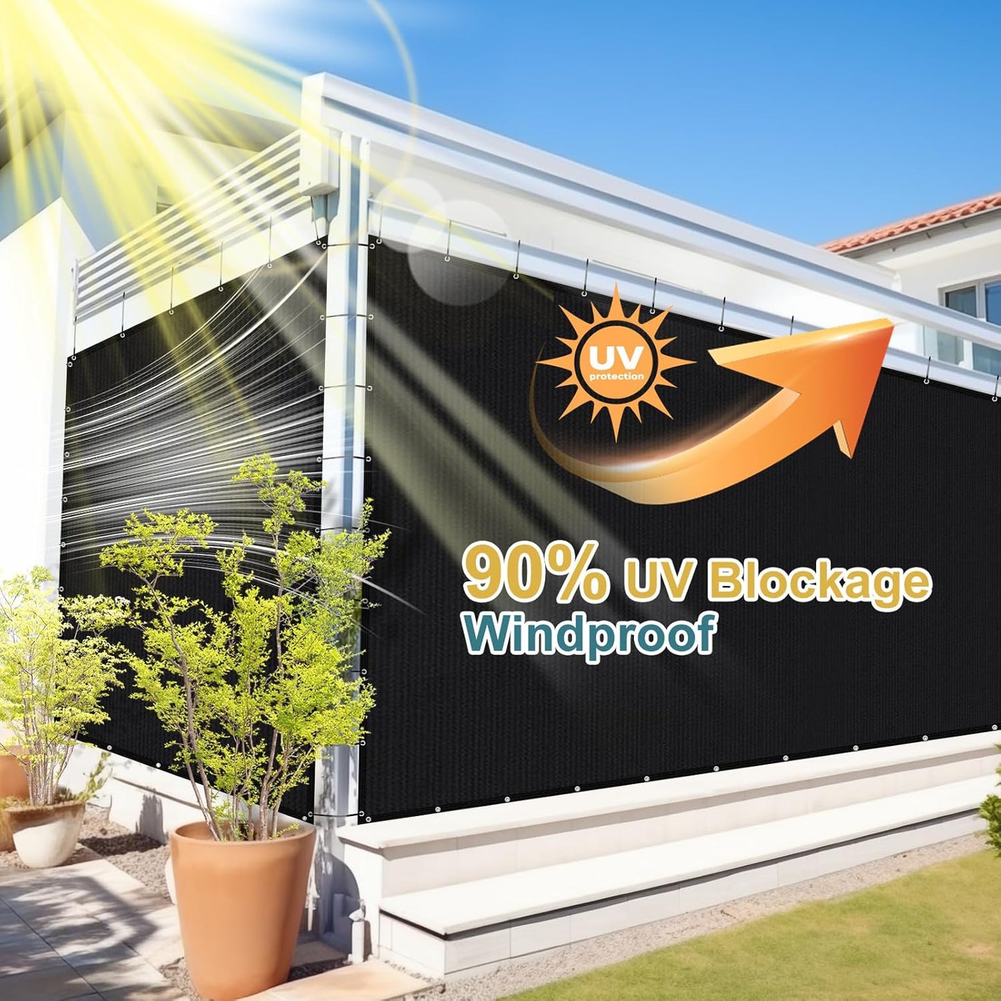 Shade&Beyond 90% Sun Shade Cloth with Grommets, 10' X 20' Pergola Shade Cover Canopy, Mesh Tarp Sun Screens for Patio, Outdoor, Garden, Backyard, Black