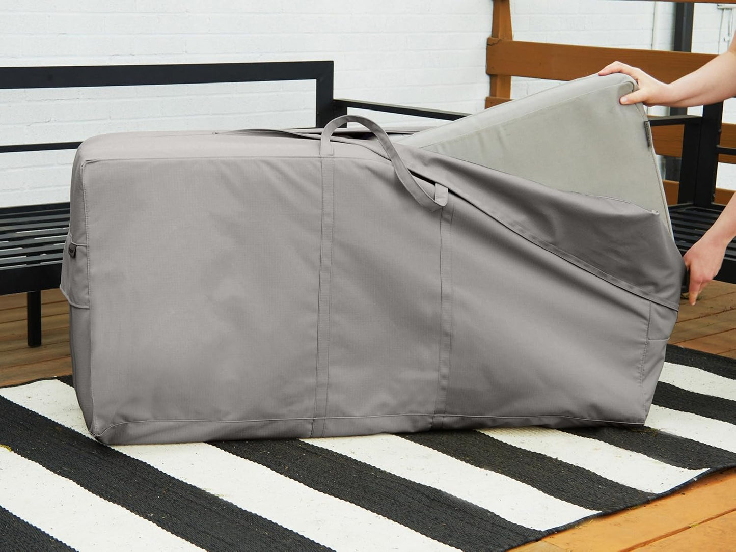 Covermates Cushion Storage Bag - Heavy-Duty Polyester, Weather Resistant, Water Resistant Zipper, Cover Accessories, 75W x 18D x 26H, Ripstop Grey