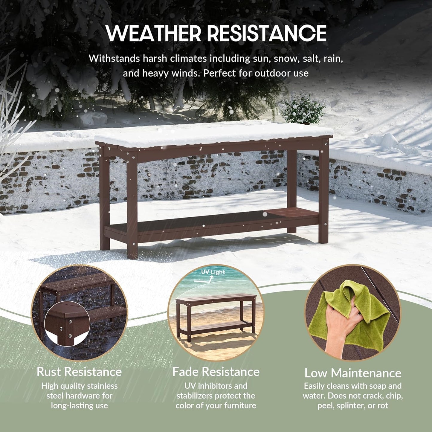 WestinTrends Malibu 55" Outdoor Patio HDPE Adirondack 2-Tier Shelf Console Table, Dark Brown