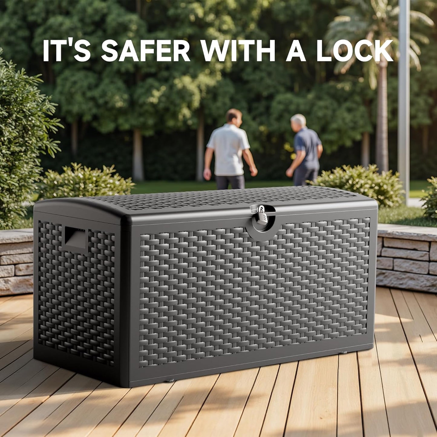 80 Gallon Resin Deck Box, Waterproof & Outdoor Indoor Lockable Storage Box for Patio Furniture Cushions Garden Tools (Black)