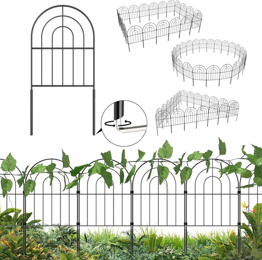 Decorative Garden Fence 20 Pack, Total 20ft(L) x 24in (H) No Dig Rustproof Metal Wire Fencing Border Animal Barrier, Flower Edging for Landscape Patio Yard Outdoor Decor, with 32ft Leaves